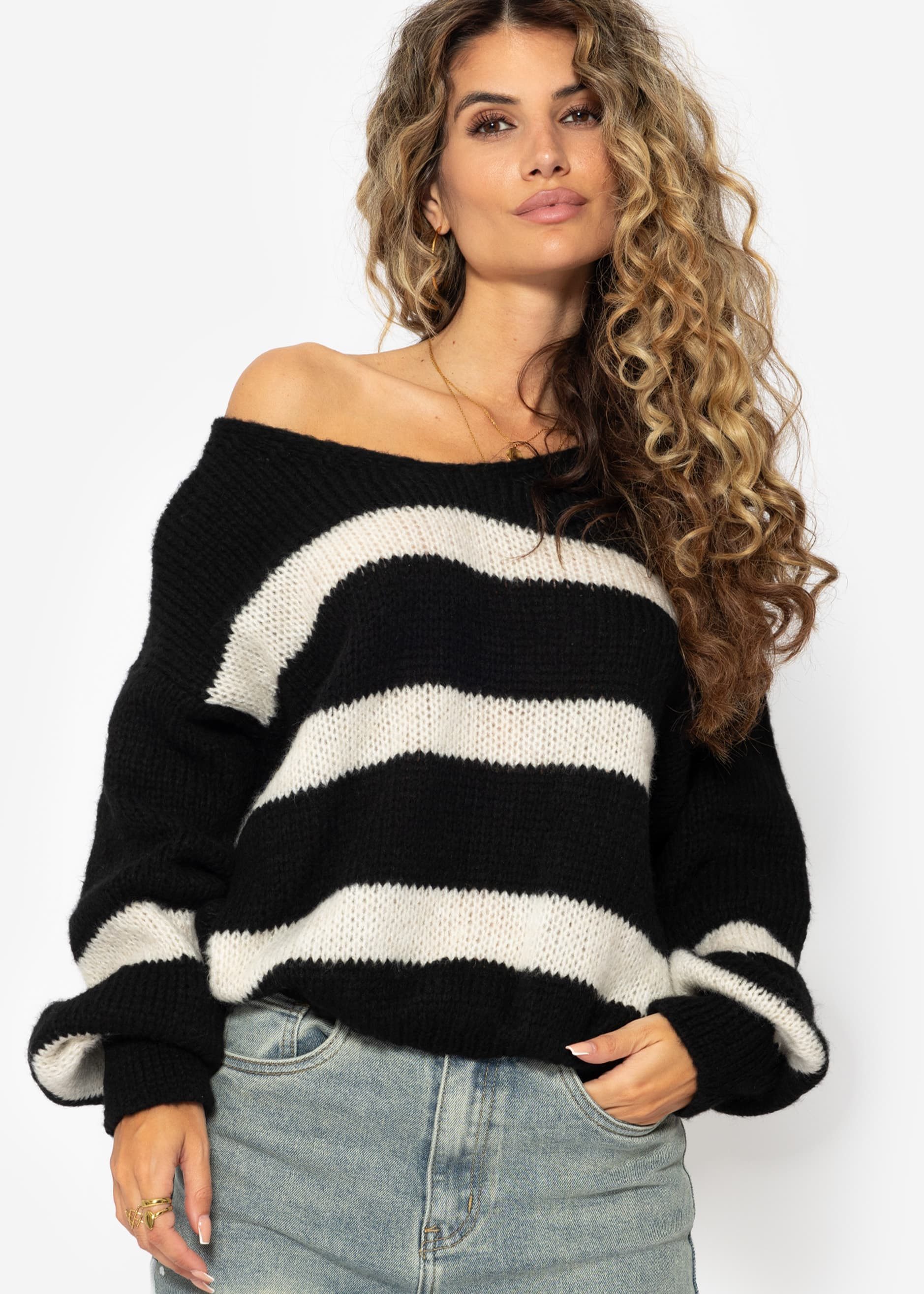 Strickpullover Oversize Pullover Damen mit V-Ausschnitt Elegant