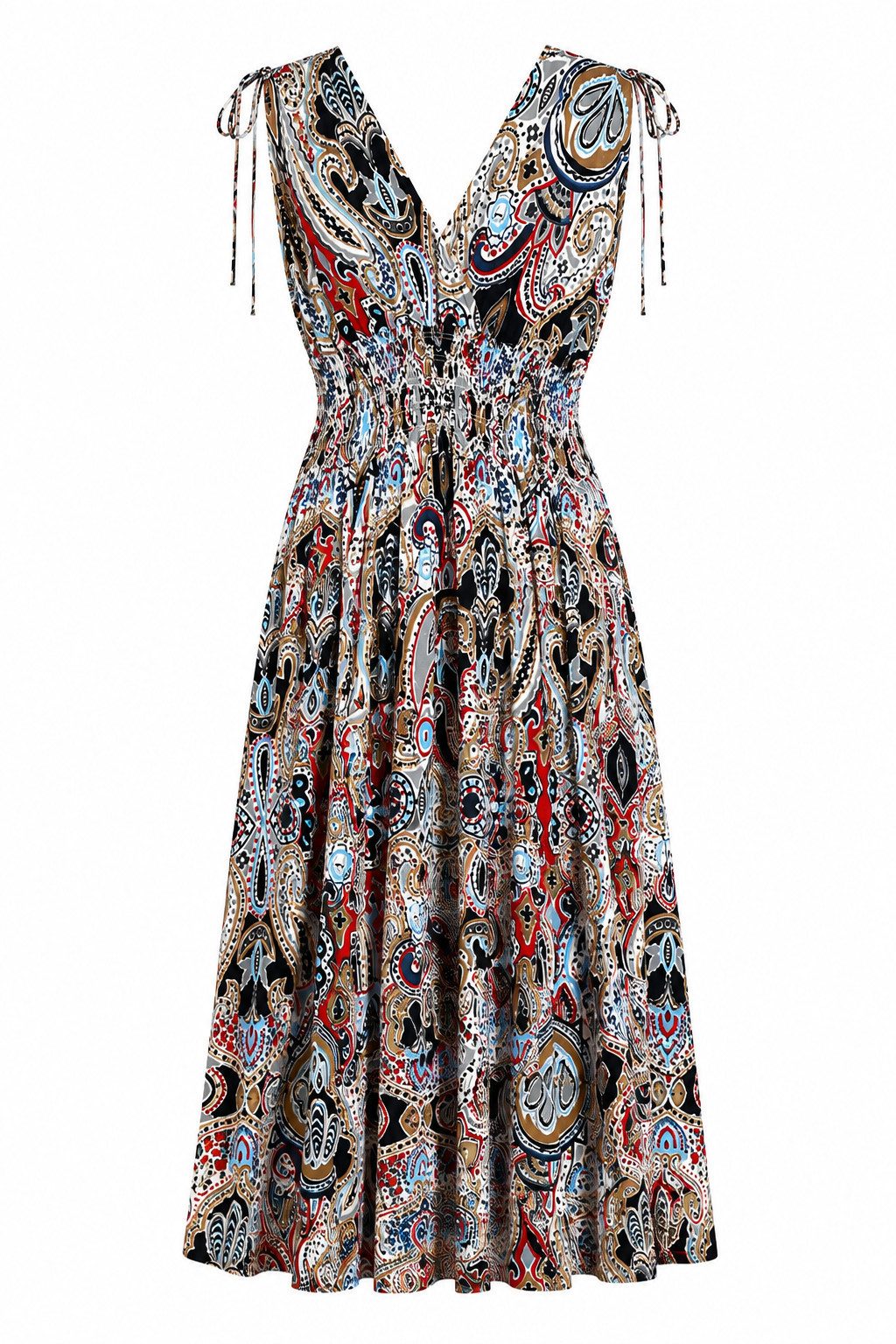 ITALY VIBES Sommerkleid - Paisley Viskosekleid mit Smokbund und V-Ausschnitt für Damen