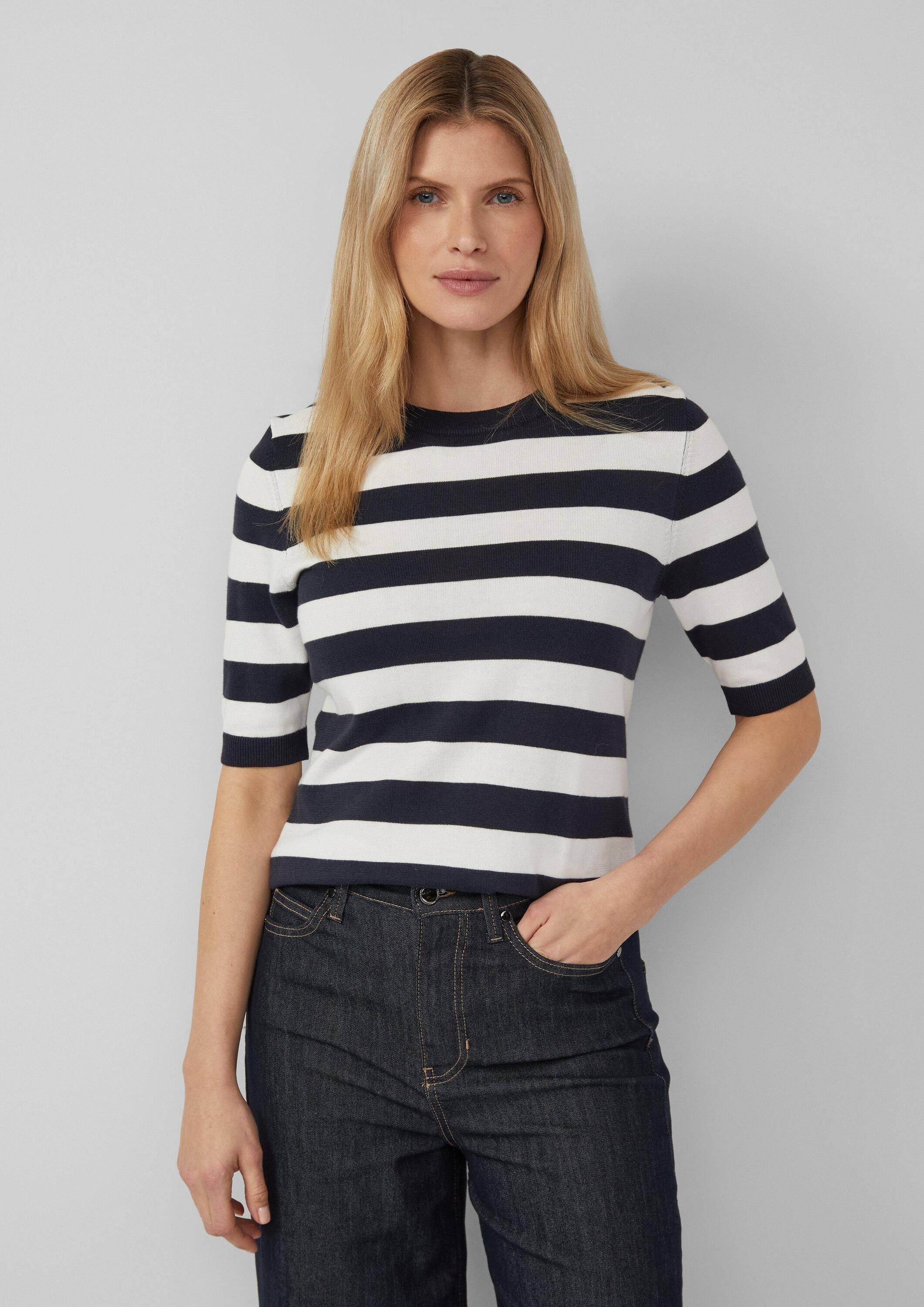 s.Oliver Kurzarmpullover Strickpullover Gestreifter Feinstrickpullover