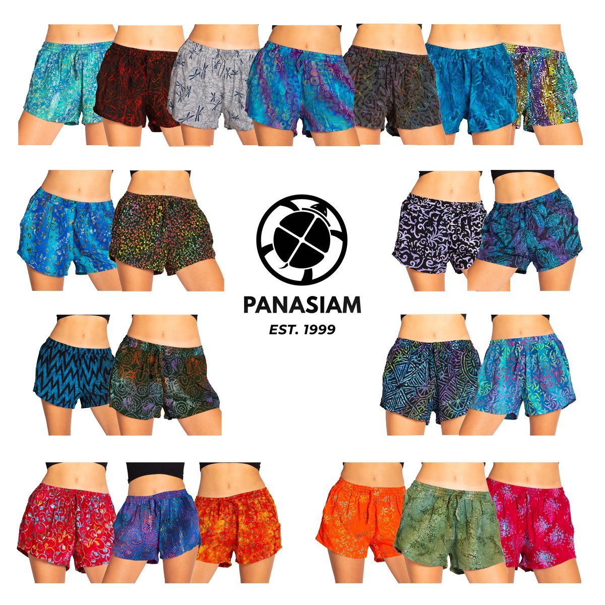PANASIAM Shorts Damen Shorts Wachsbatik für Strand Yoga oder Meditation farbecht und angenehm zu Tragen Relaxshorts Damenshorts kurze Sporthose