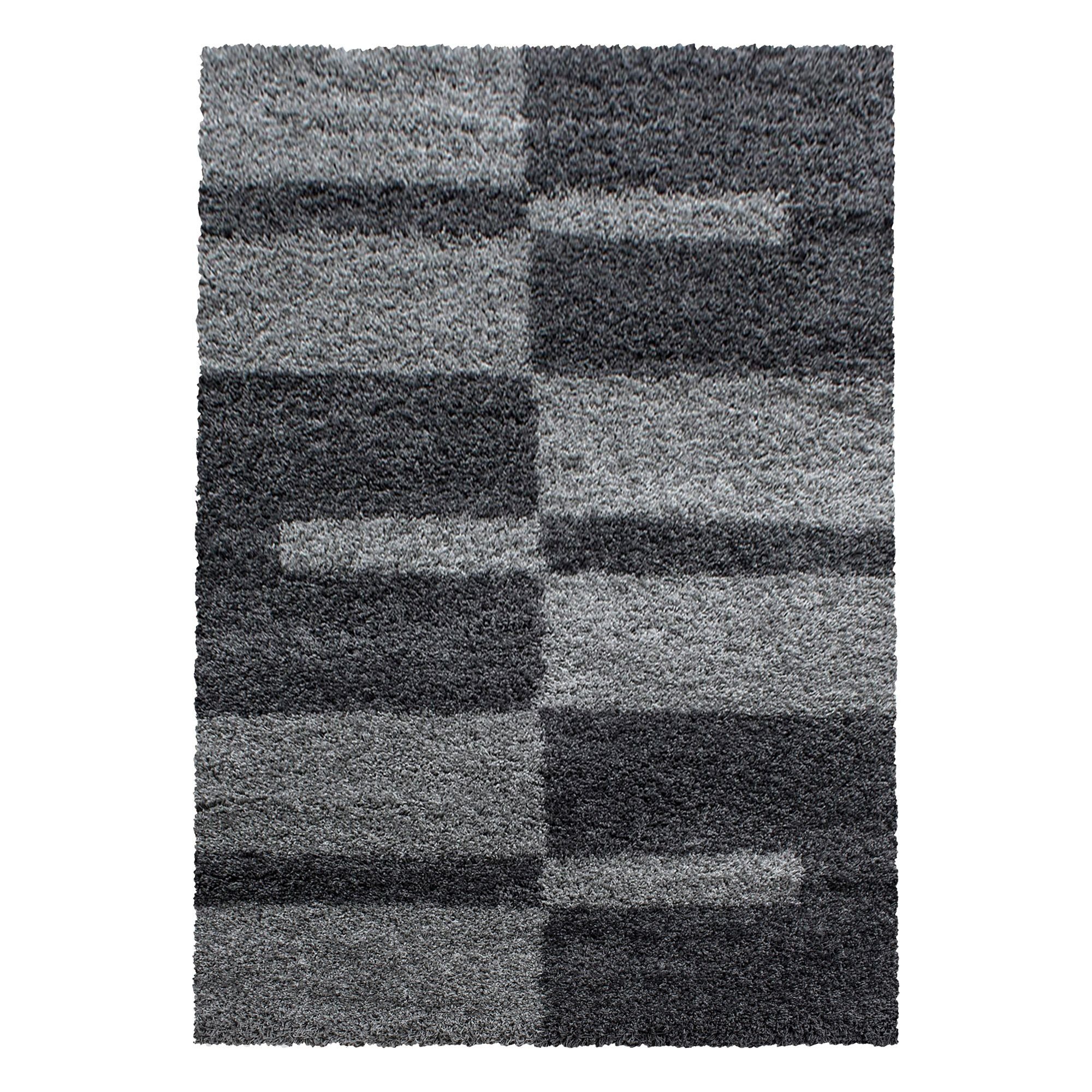 Kariert Läufer, 30 Carpetsale24, mm, Teppich im Hochflor-Teppich Design, Stil Höhe: Grau modern Wohnzimmer Kariert Teppich Teppich Design