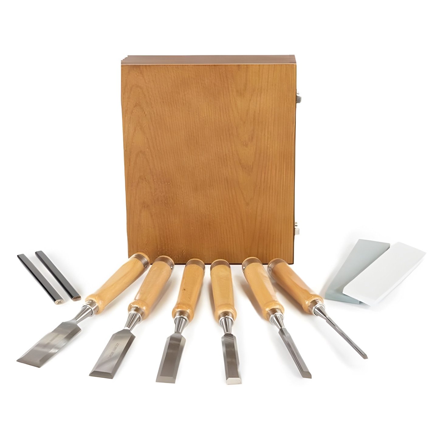 bestTools Stechbeitel Stechbeitel Set 6-teilig aus Chrom-Vanadium Stahl für Holz, Mit Schleifstein & Holzkiste präzise Stemmeisen für Profis