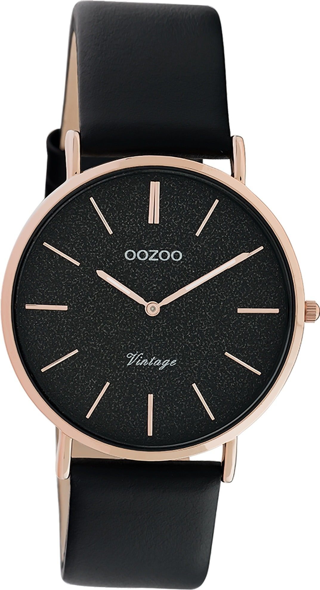 OOZOO Quarzuhr Oozoo Leder Damen Uhr C20209 Analog, Damenuhr Lederarmband schwarz, rundes Gehäuse, mittel (ca. 32mm)