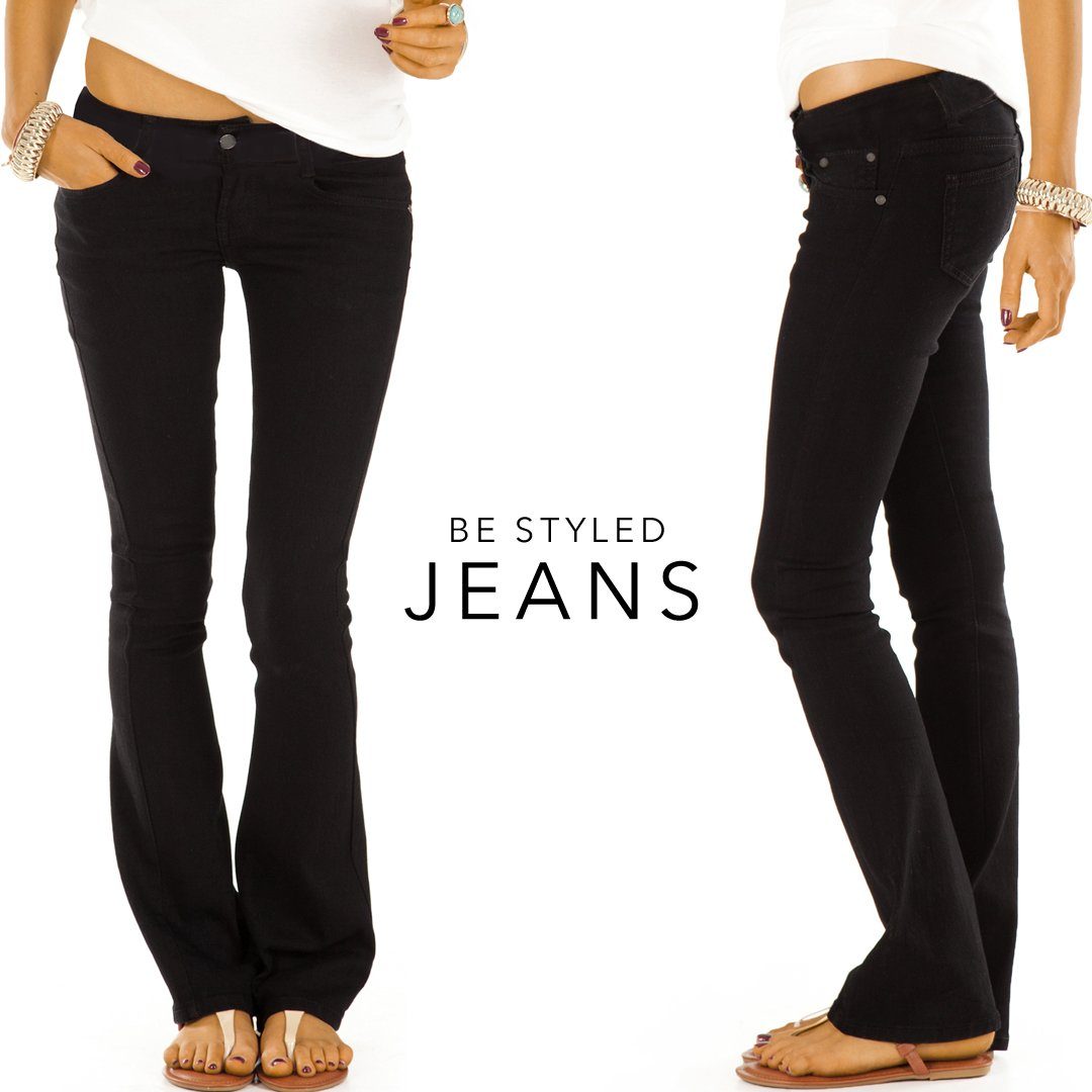 low schwarze, j74kw styled be Bootcut-Jeans waist Damenjeans Hüfthose ausgestellte