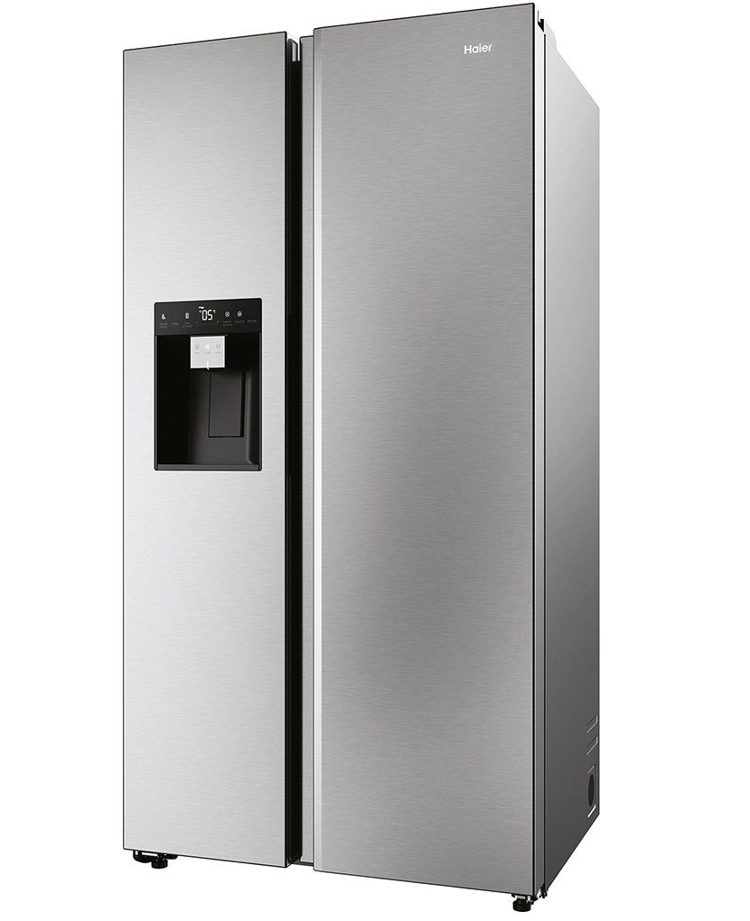 Haier Side-by-Side Front aus Edelstahl HSW79F18CIMM, 177,5 cm hoch, 90,5 cm breit, WIFI connected, Total No Frost, Wasser- und Eiswürfeldispenser