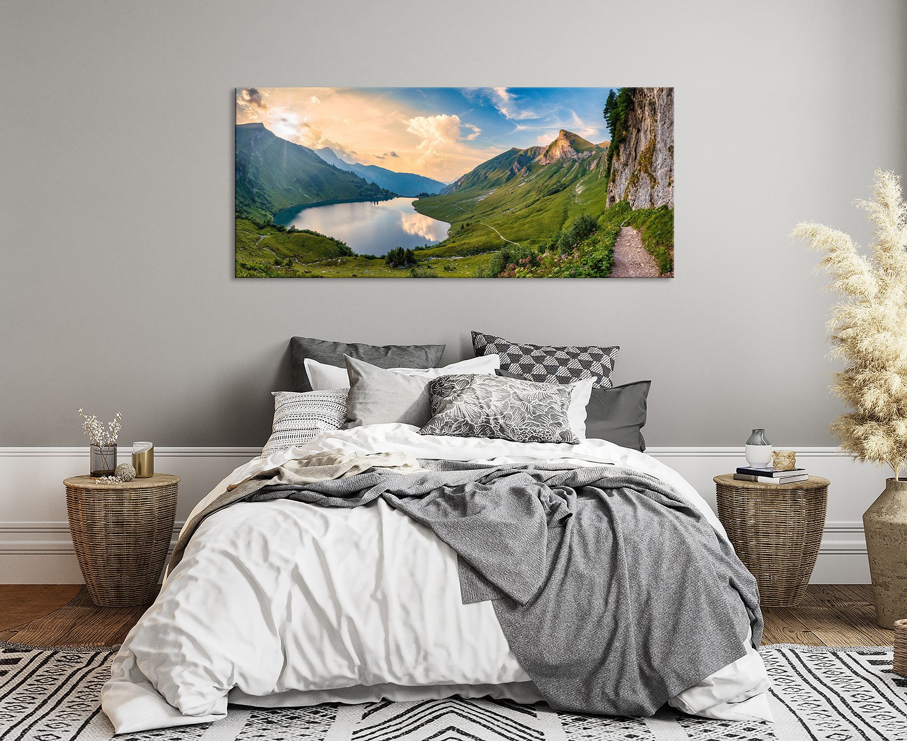Bönninghoff Leinwandbild Wandbild BERGSEE XXL 60x140 cm – Leinwandbild Keilrahmen Deko modern, Berge, Landschaft, Natur, See, Seebilder (1 St), auf Keilrahmen g – Bild 2 von 5