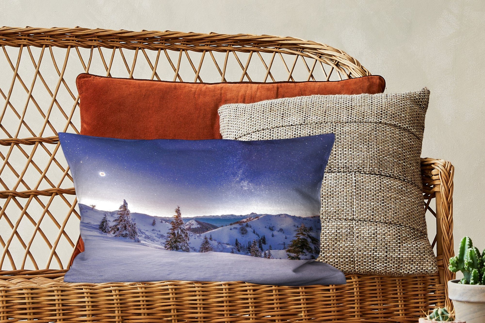 Nacht Dekoration, Winter mit - Dekokissen Füllung, Zierkissen, - Schlafzimmer Bäume, Wohzimmer Schnee Dekokissen - MuchoWow