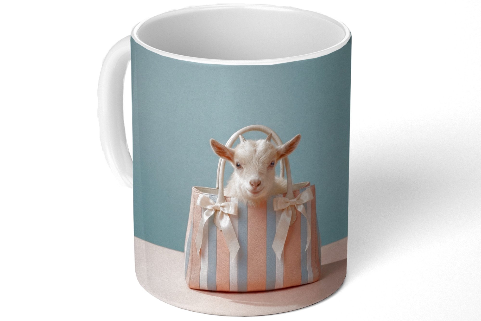 MuchoWow Tasse Ziege - Tasche - Pastelltöne - Schleifen, 1-tlg., Keramik, Kaffeetassen, Teetasse, Becher, Kaffeebecher, Geschenk