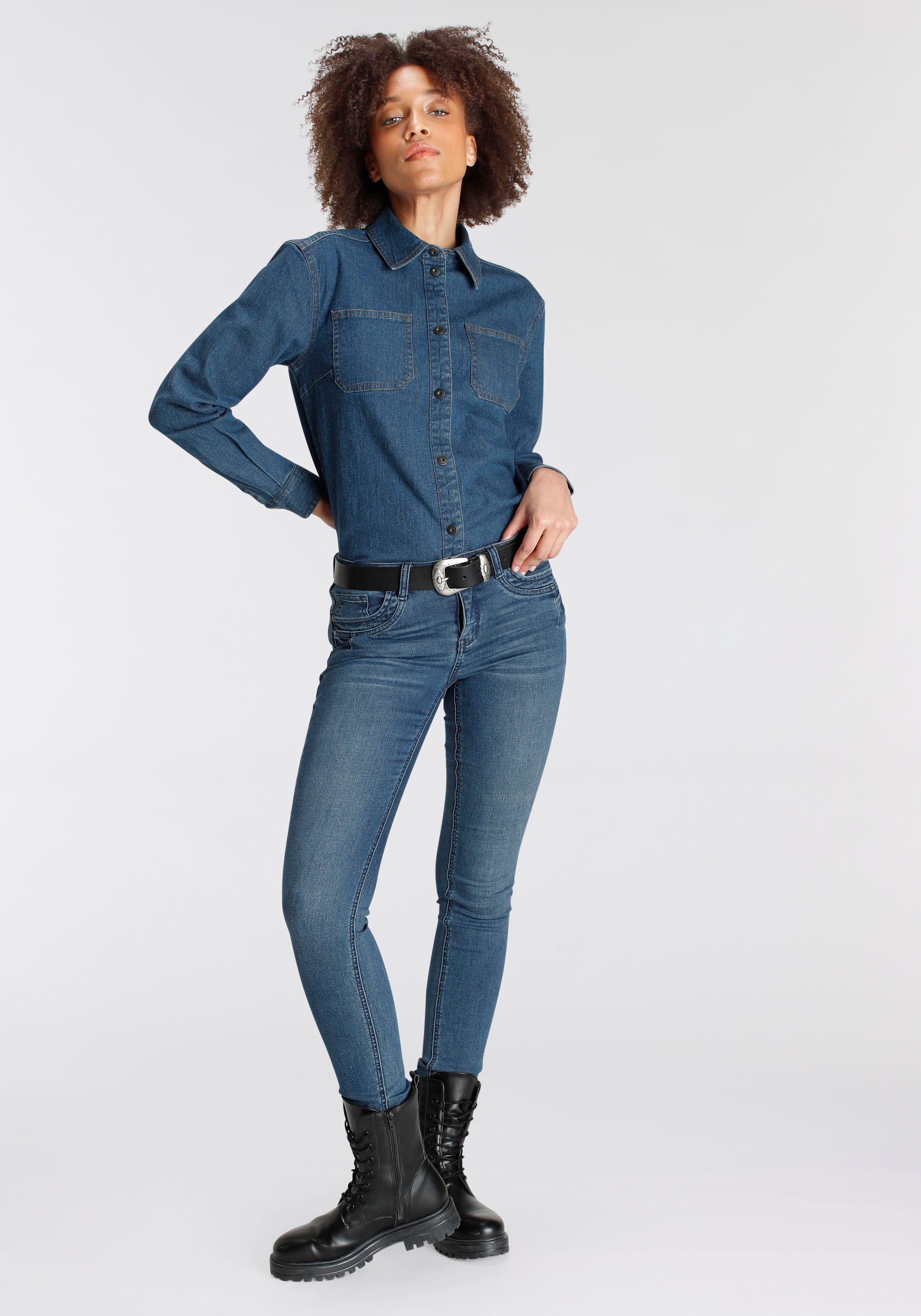 Hemdjacke Denim used geschnitten dark Jeansjacke Arizona - Shacket Weiter blue