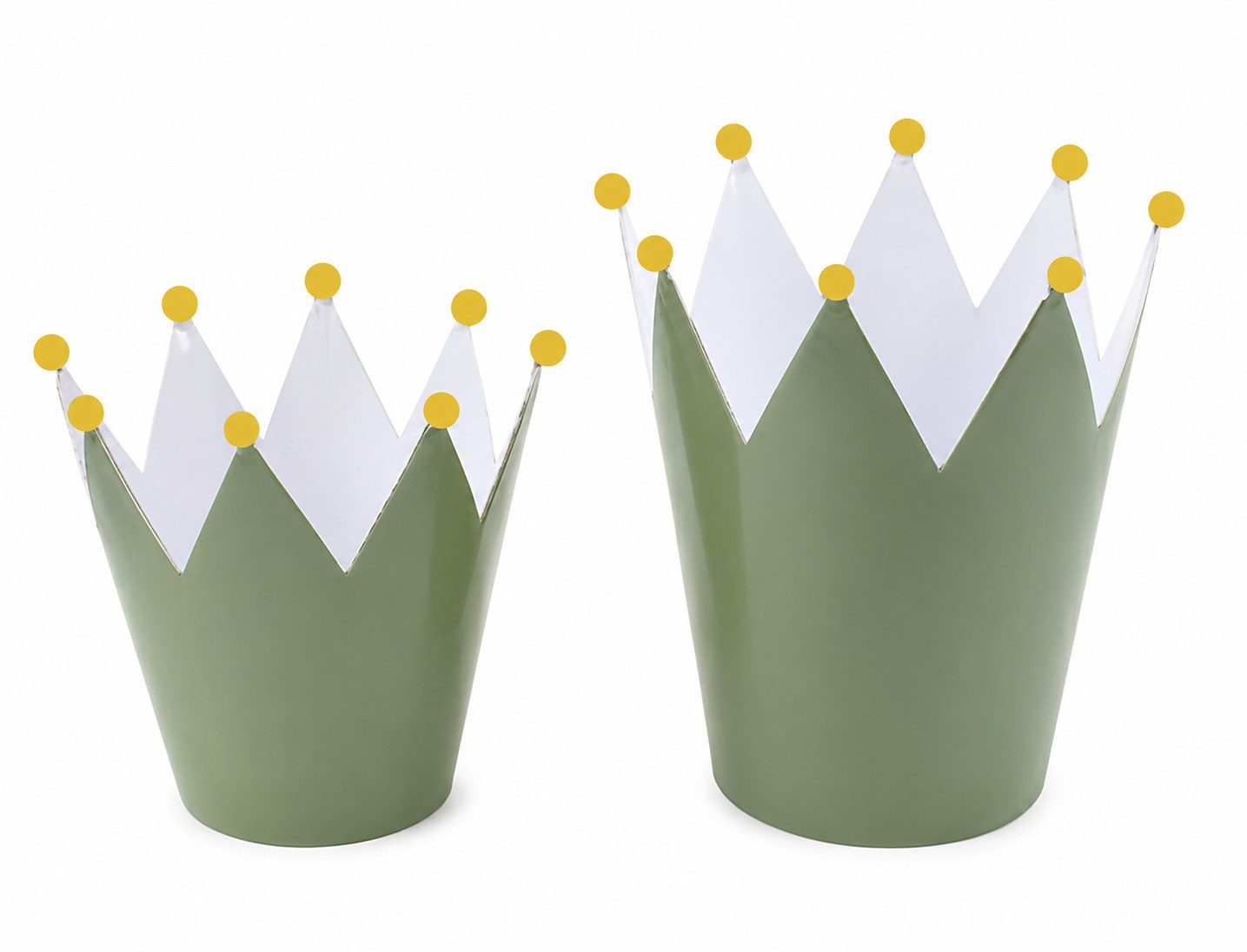 finehomegarden Übertopf Metall-Krone 2er Set Grün/Gold 11,5 & 14,5 cm Dekorative Deko-Kronen (Set, 2 St., 2er-Set), Vintage-Look für Tisch, Regal und Wohnaccessoires