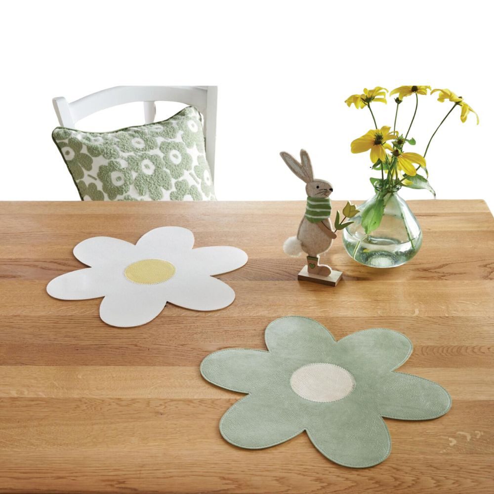 Home-trends24.de Platzset Blume Kunstleder Tischset Tischmatte Platzset grün weiß 2er-Set, Für den Innen- und Außenbereich nutzbar