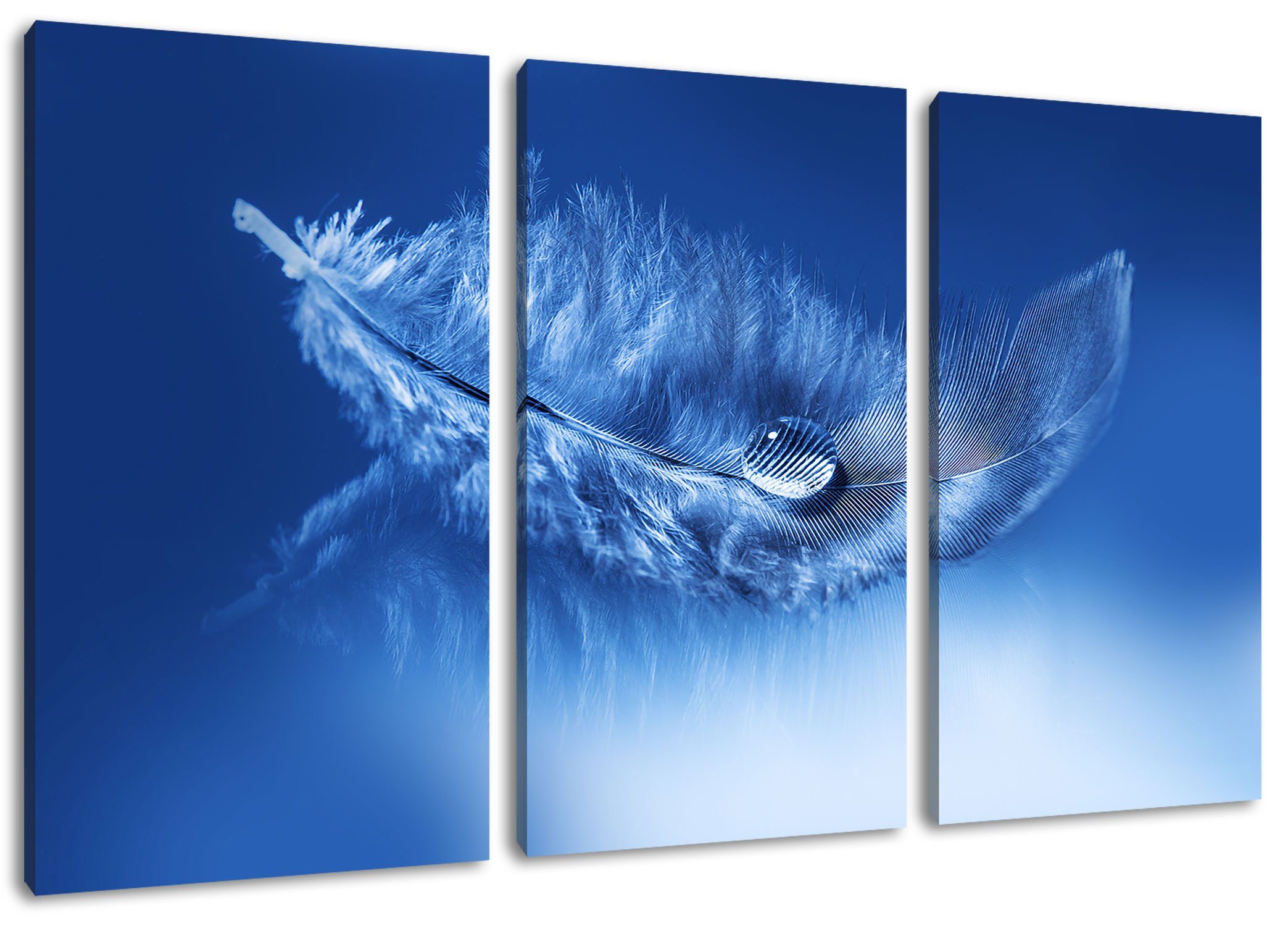 Pixxprint Leinwandbild Wassertropfen auf Feder, Wassertropfen auf Feder 3Teiler (120x80cm) (1 St), Leinwandbild fertig bespannt, inkl. Zackenaufhänger