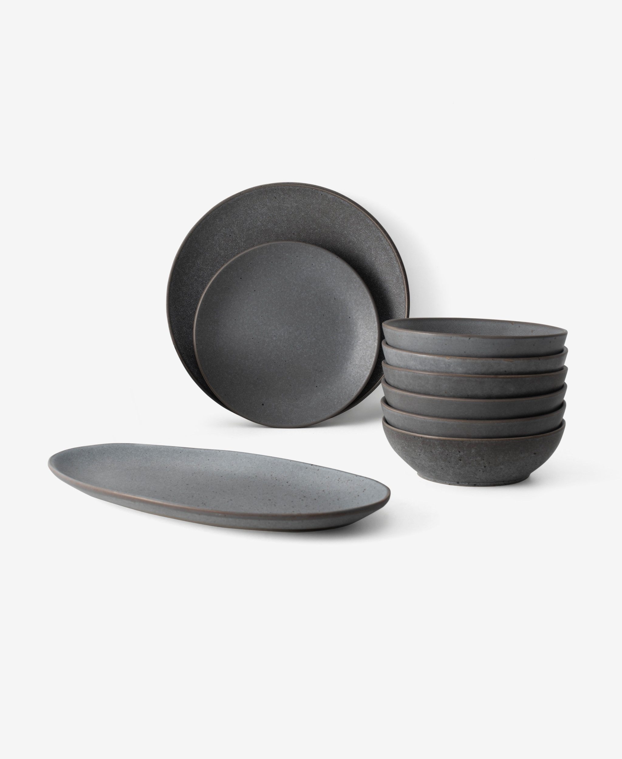 GLAMIRA Geschirr-Set Mattgraues Geschirr mit reaktiver Glasur (19-tlg), 6 Personen, Stoneware, Reaktive Glasur