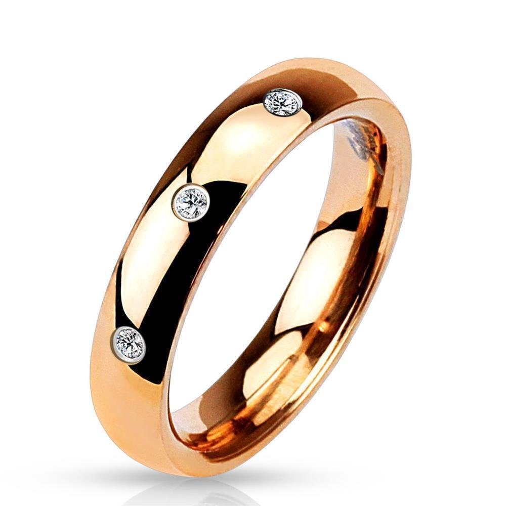 BUNGSA Fingerring Ring 3 Kristalle Rosegold aus Edelstahl Damen (Ring, 1-tlg), Damen Herren