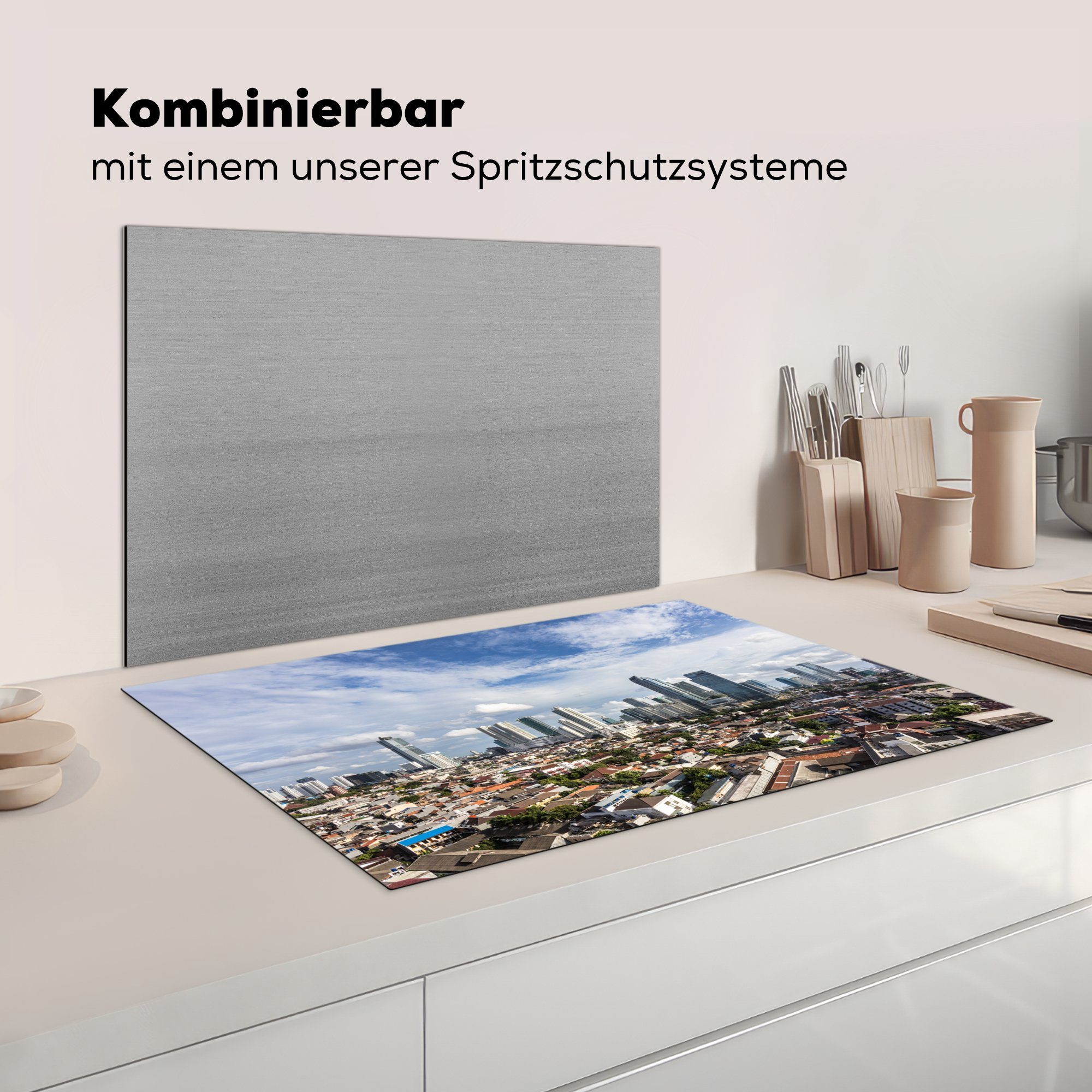 Indonesien, Induktionskochfeld - tlg), (1 die Schutz Horizon MuchoWow - für küche, Ceranfeldabdeckung Vinyl, Herdblende-/Abdeckplatte Jakarta 81x52 cm,