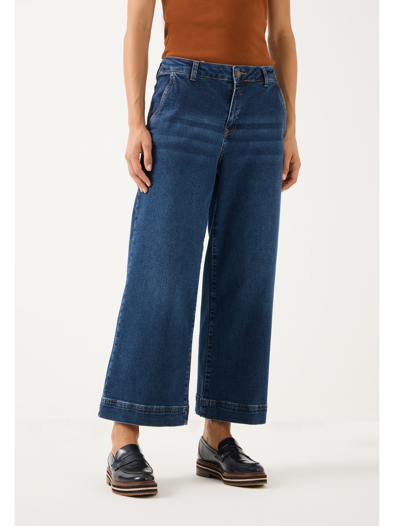MORE&MORE Regular-fit-Jeans lässige, verkürzte Wide-Leg-Jeans