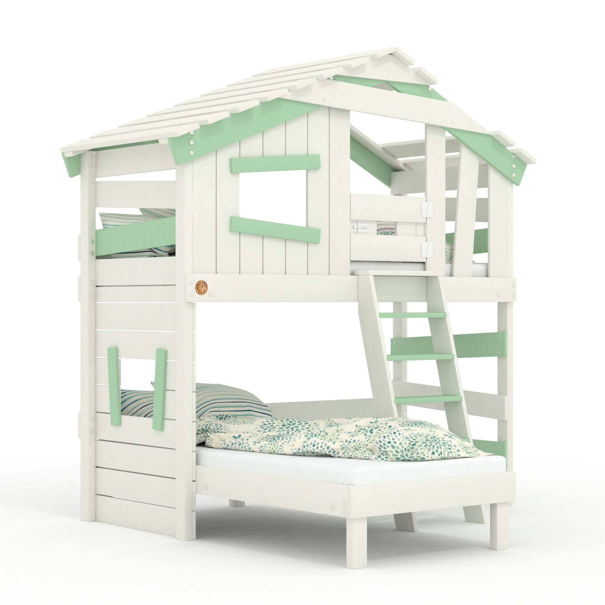 bibex Hochbett ALPIN CHALET Hochbett, Kinderbett, Etagenbett - Grün/Weiß günstig online kaufen
