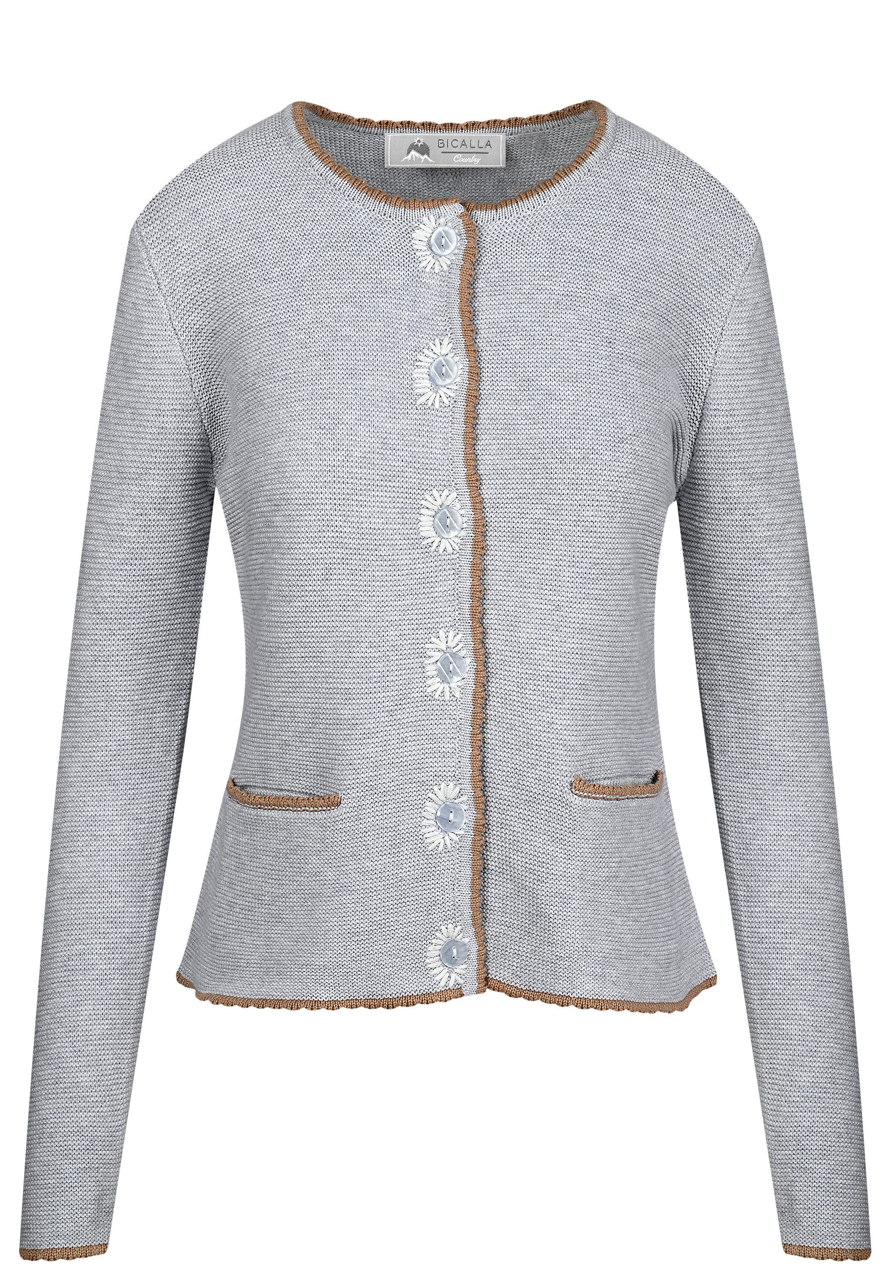 BICALLA Cardigan Trachtenstrickjacke in Hellgrau (1-tlg)
