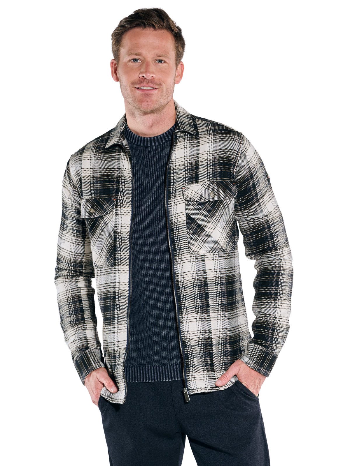 Engbers Langarmhemd Herren Langarm-Hemd gemustert, Saphirblau günstig online kaufen