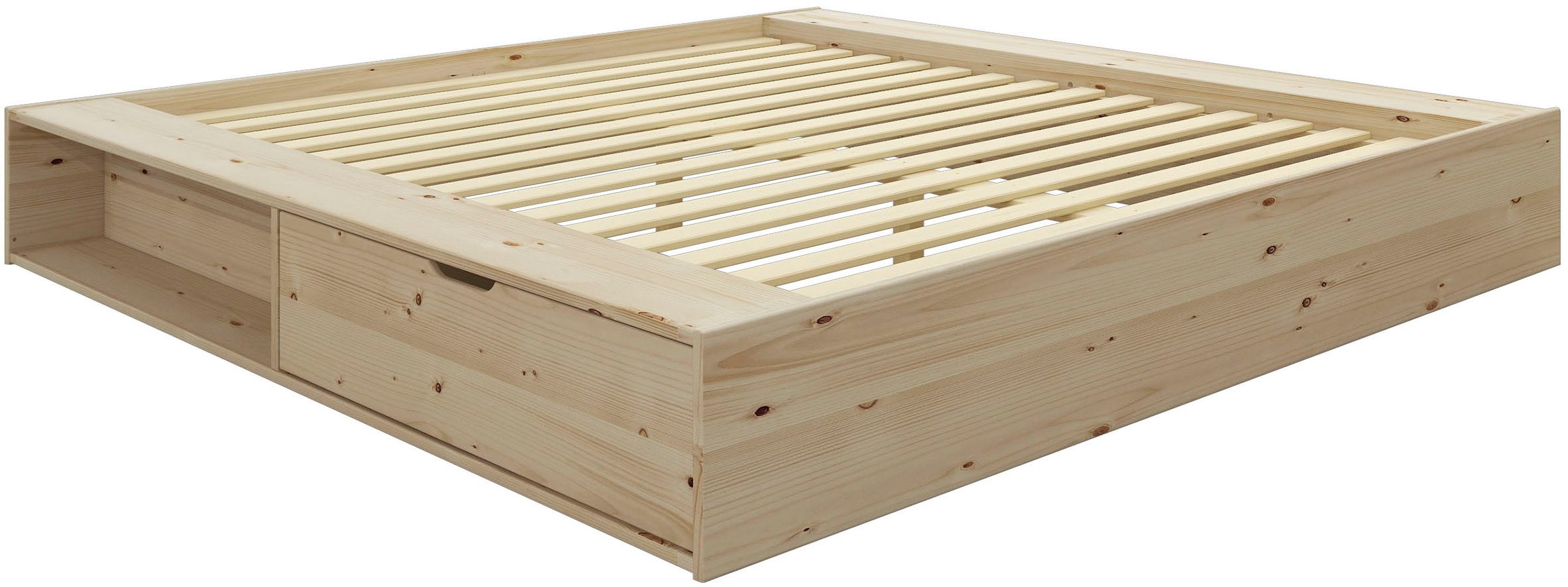 OTTO home Massivholzbett Erno, TOPSELLER, Stauraumbett Futonbett, 275KG belastbar (Breite/ Belastbarkeit: 120cm/275 KG, 180cm/275 KG), mit Lattenrost, FSC® zertifiziert, viel Stauraum + Ablagen