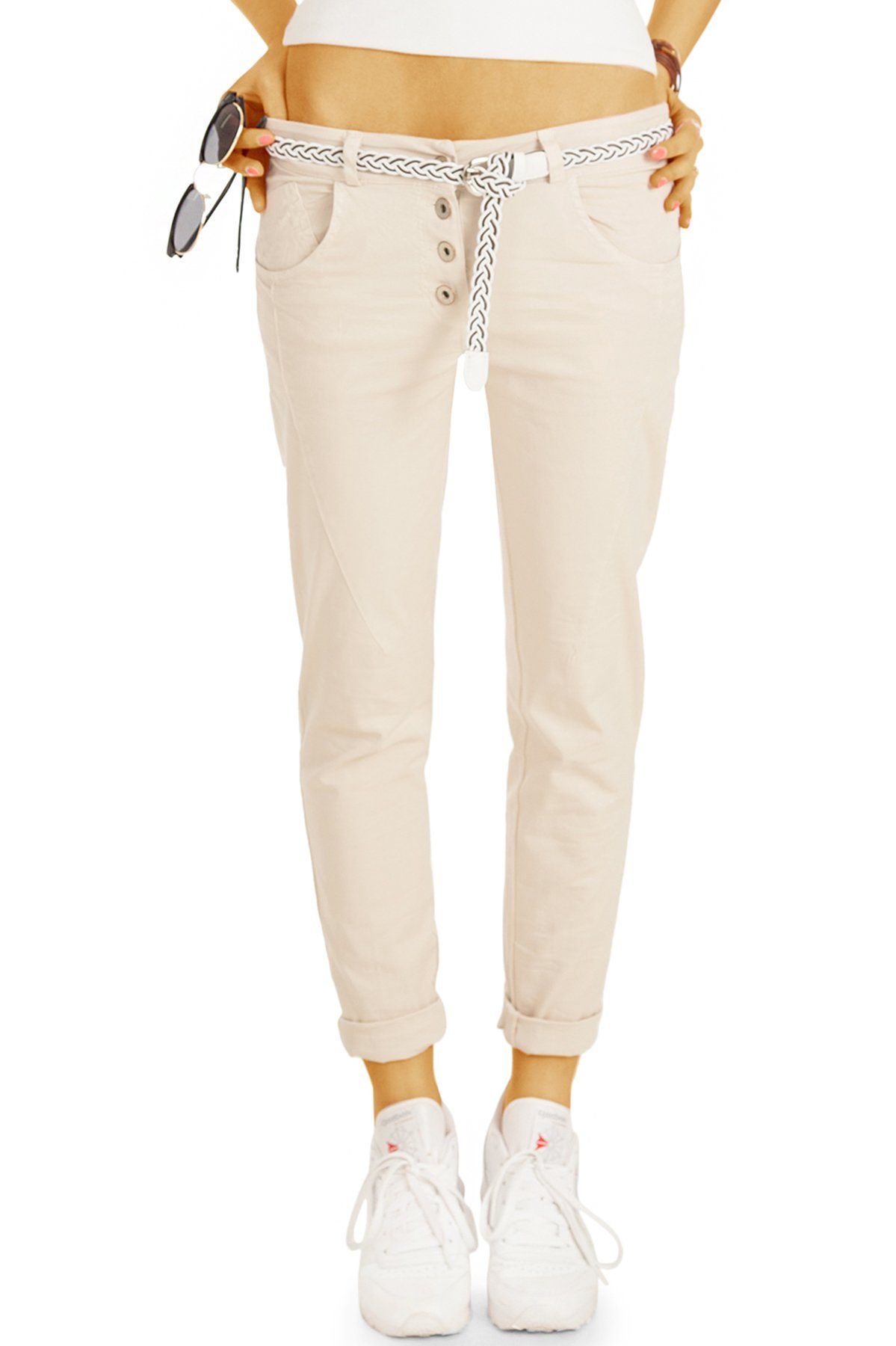 Chinohose Stoffhosen mit Gürtel - legere hüftige Chinohosen - Damen - h18a