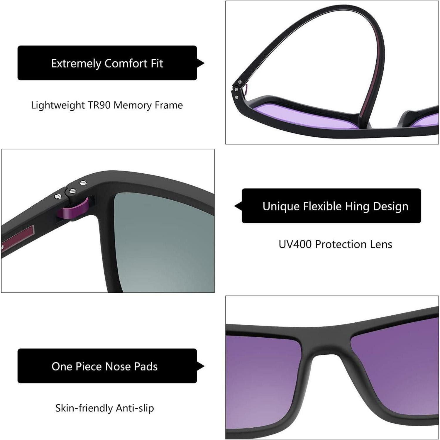 LuxusKollektion Sonnenbrille Sonnenbrille Herren C07 Schwarzer Rahmen Lila Verspiegelte Linse