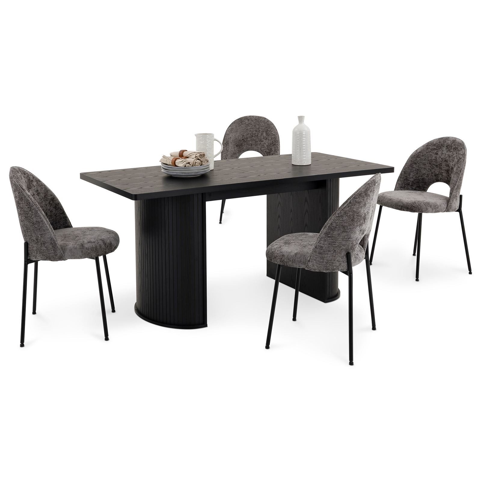 IDIMEX Essgruppe GUARDA, Essgruppe 4 Stühle und Esstisch Rillenoptik schwarz & grau