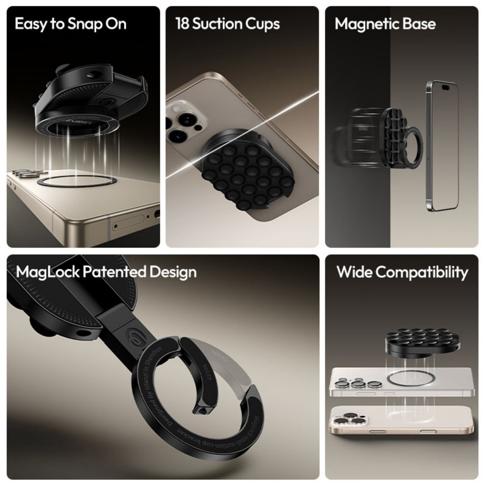 ULANZI Handy-Halterung Ulanzi MA39 MagLock Magnetischer Handyhalter 3-in-1 Saugnapf Ständer