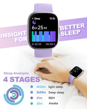 TOOBUR Damen's Fitness Tracker IP68 Wasserdicht Smartwatch (1,83 Zoll, Android/iOS), mit Herzfrequenz/Schlaf/100 Sports Schrittzähler, nrufannahme/Anrufe