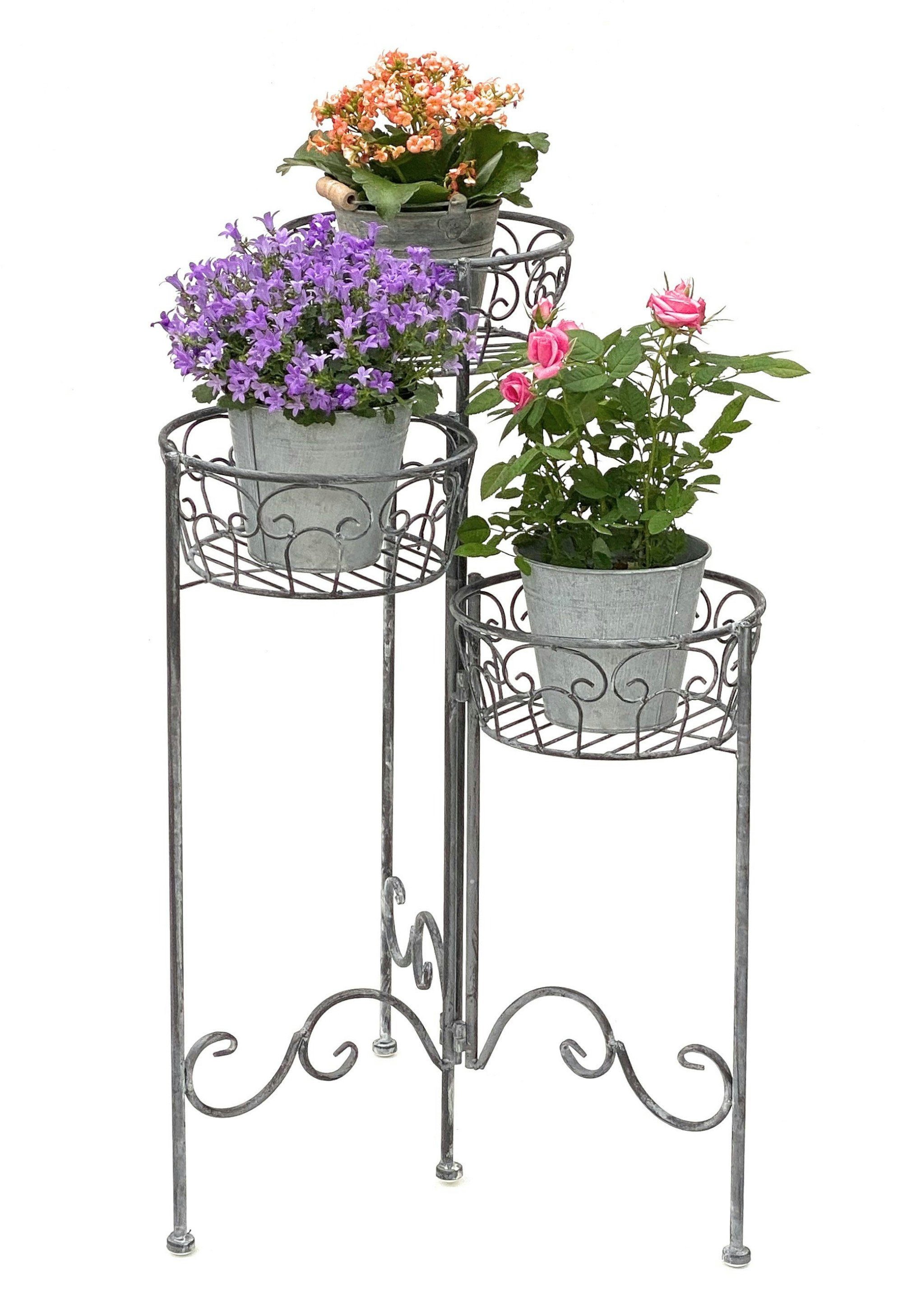 DanDiBo Blumenständer Blumentreppe Metall Rund 75 cm Blumenständer mit 3 Körbe 96012 Blumenständer Blumensäule Pflanzenständer