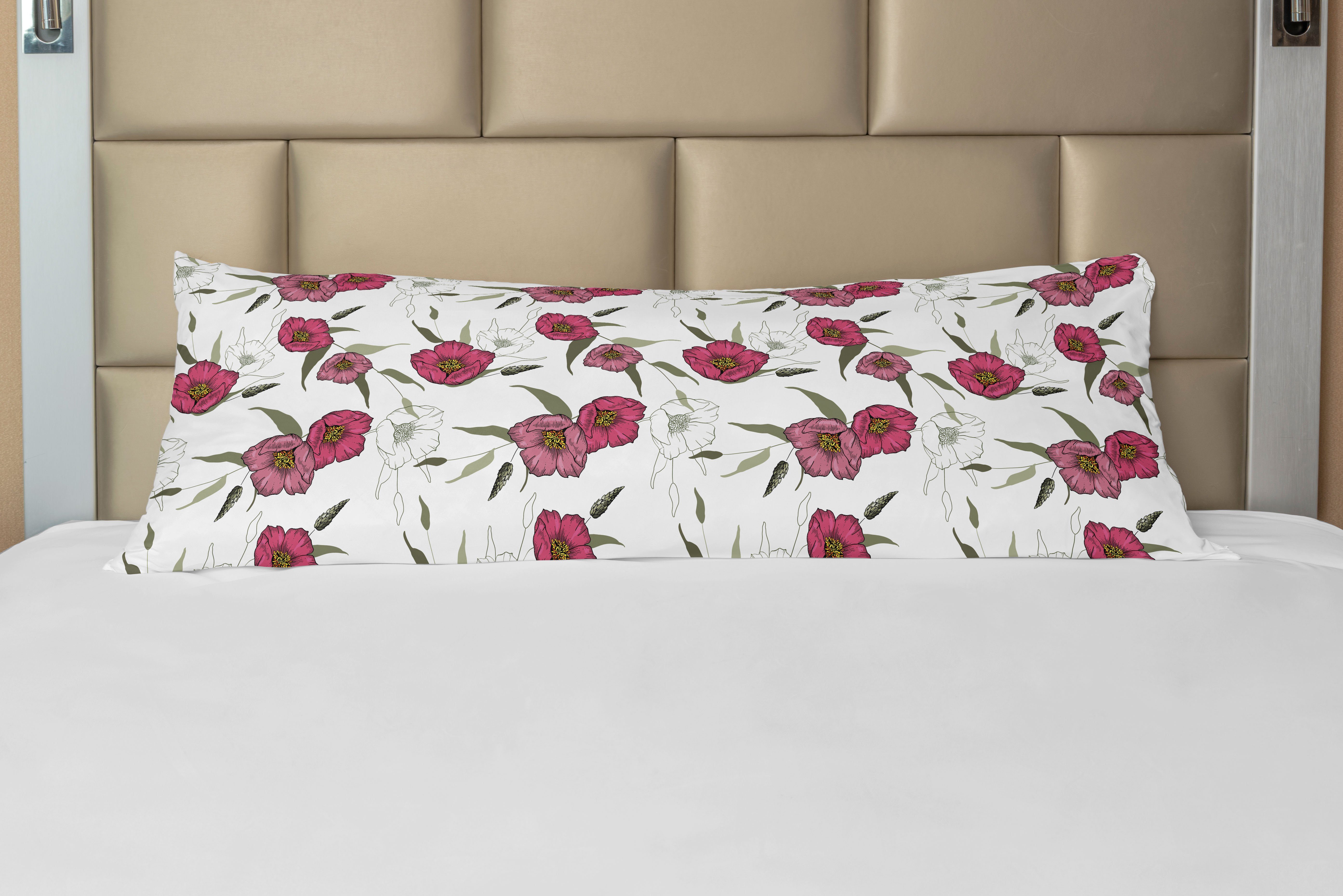 rosa Blumen Mohnblume Themed Langer Abakuhaus, Seitenschläferkissenbezug Botanik Kissenbezug, Deko-Akzent