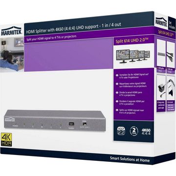 Marmitek HDMI Splitter1 ein / 4 aus3D4K60 (4:4:4)HDCP HDMI-Adapter, 3D-Wiedergabe möglich, Metallgehäuse, Ultra HD-fähig