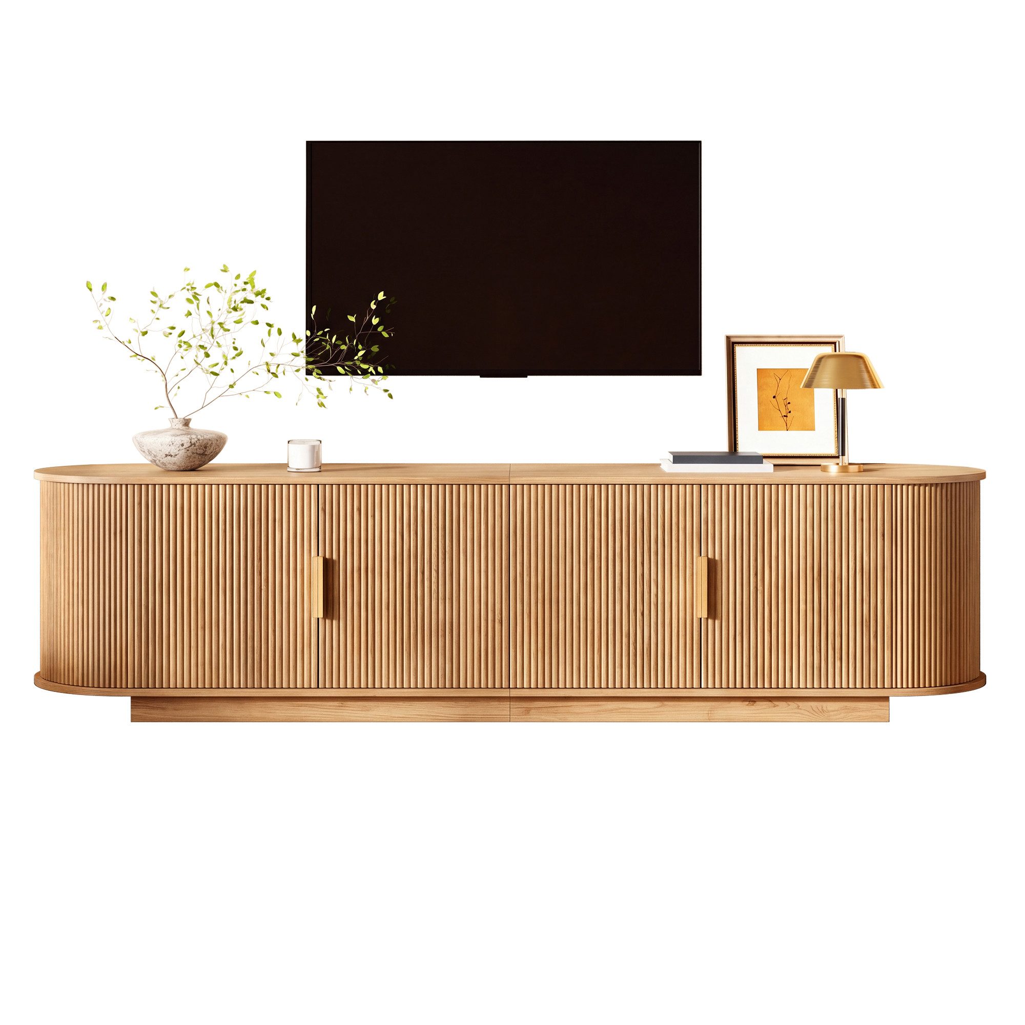 Merax Lowboard mit Wellenstruktur, Fernsehschrank in Holzoptik (1 St), TV-Schrank mit 4 Türen, Metallgriffe & Stauraum, 180x35x50cm