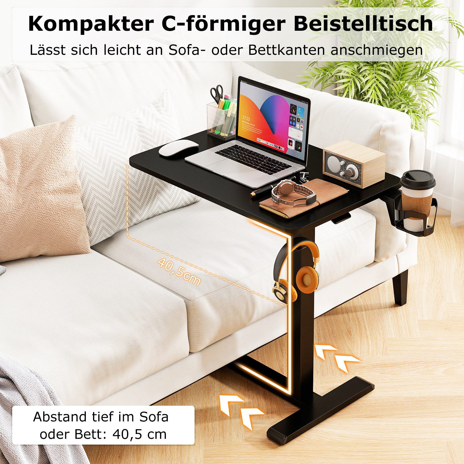 COSTWAY Laptoptisch, Beistelltisch für Bett mit Rollen, höhenverstellbar günstig online kaufen