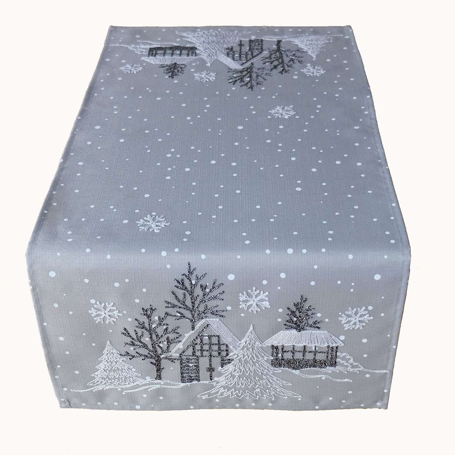 texpot Tischdecke Stickerei Winterdorf Weihnachten Winter (1-tlg)