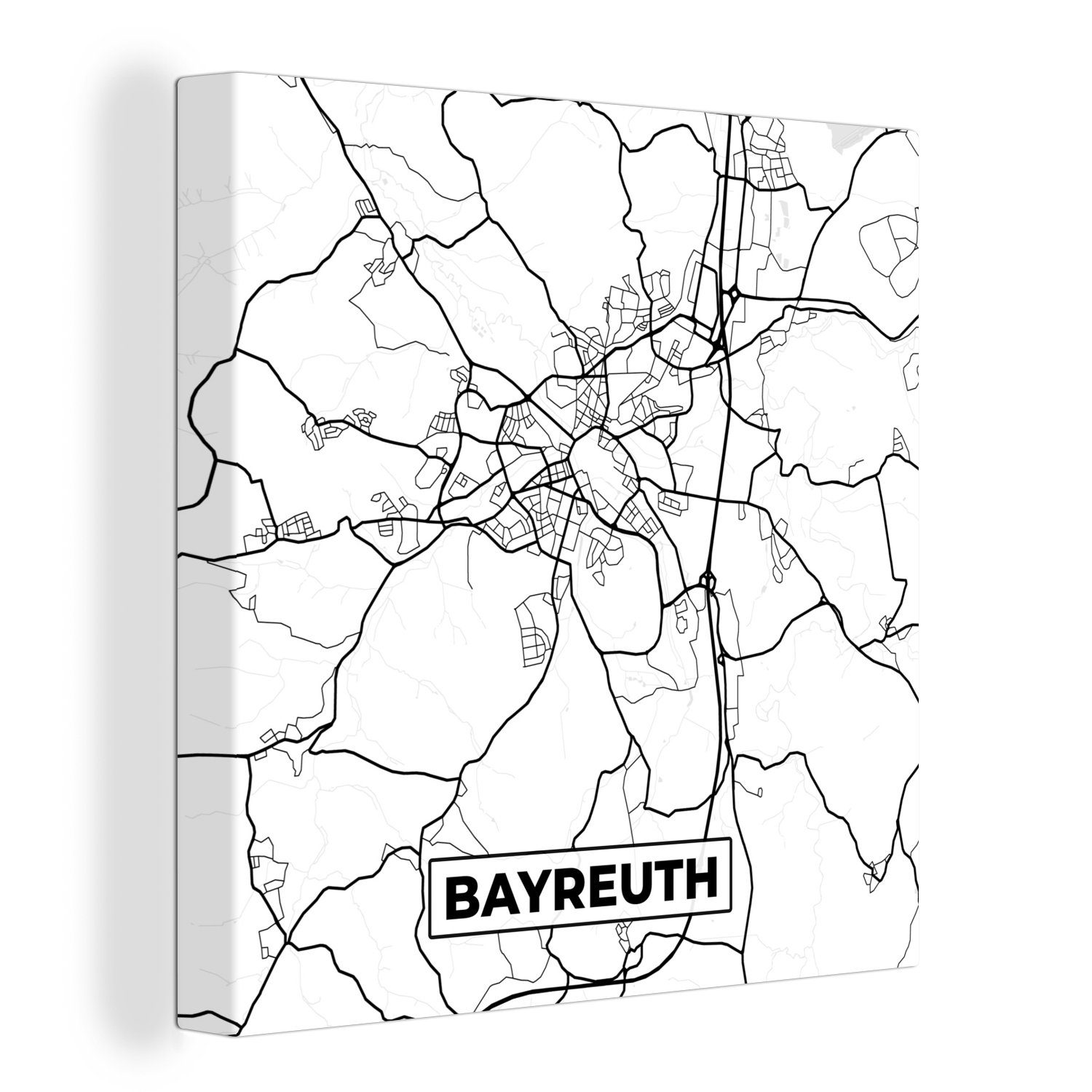 Bilder St), (1 Leinwandbild Wohnzimmer für OneMillionCanvasses® - Karte Bayreuth Leinwand Schlafzimmer Stadtplan, -