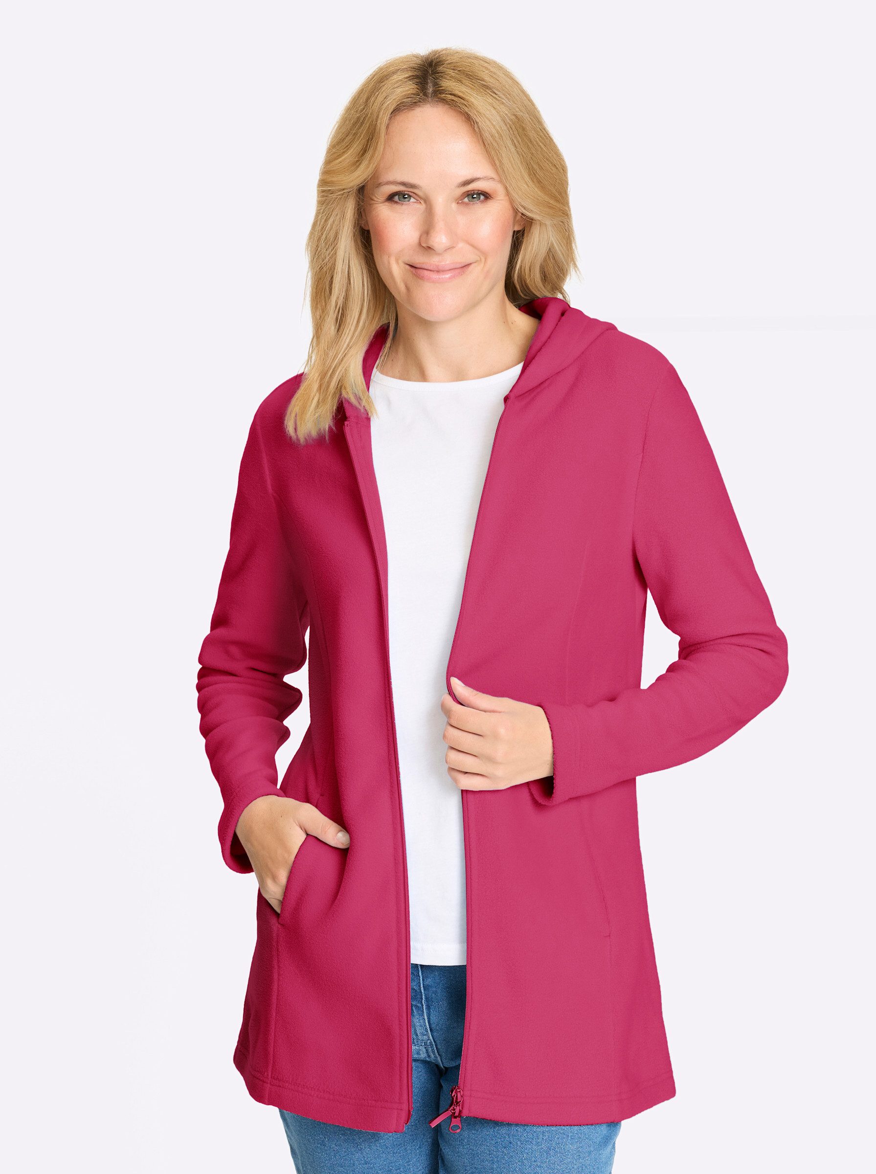 Sieh an! Fleecejacke Long-Fleecejacke Langarm