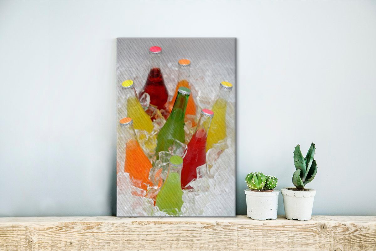 20x30 Zackenaufhänger, cm St), bespannt fertig OneMillionCanvasses® Leinwandbild Erfrischungsgetränken Eis, (1 inkl. in Flaschen Gemälde, mit Leinwandbild
