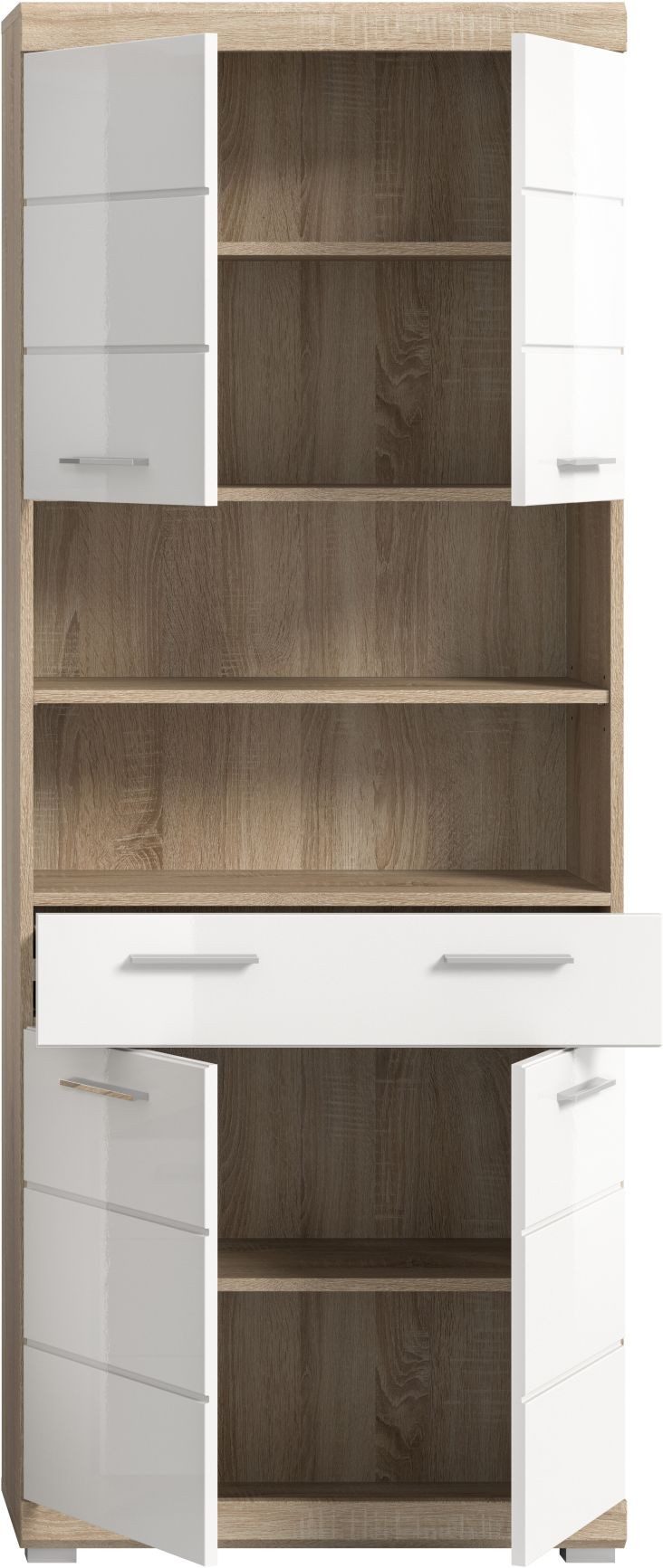 xonox.home Hochschrank Sonoma Eiche Hell Weiß Hochglanz Melamin Modern 74x191x31 cm