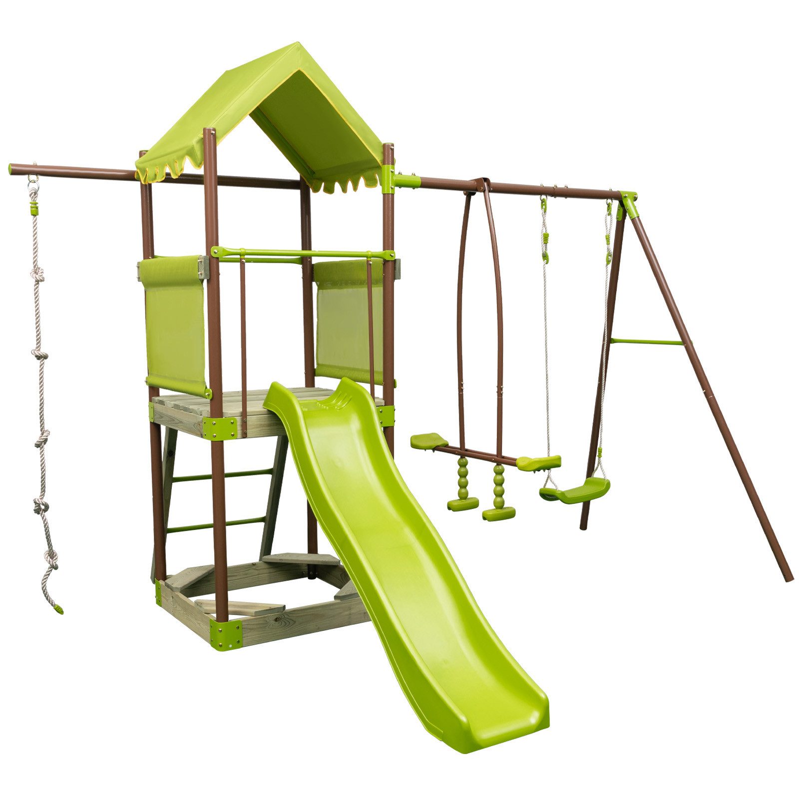 COSTWAY Spielturm, Klettergerüst mit Schaukel, Rutsche, Gleitersitzen, Leiter