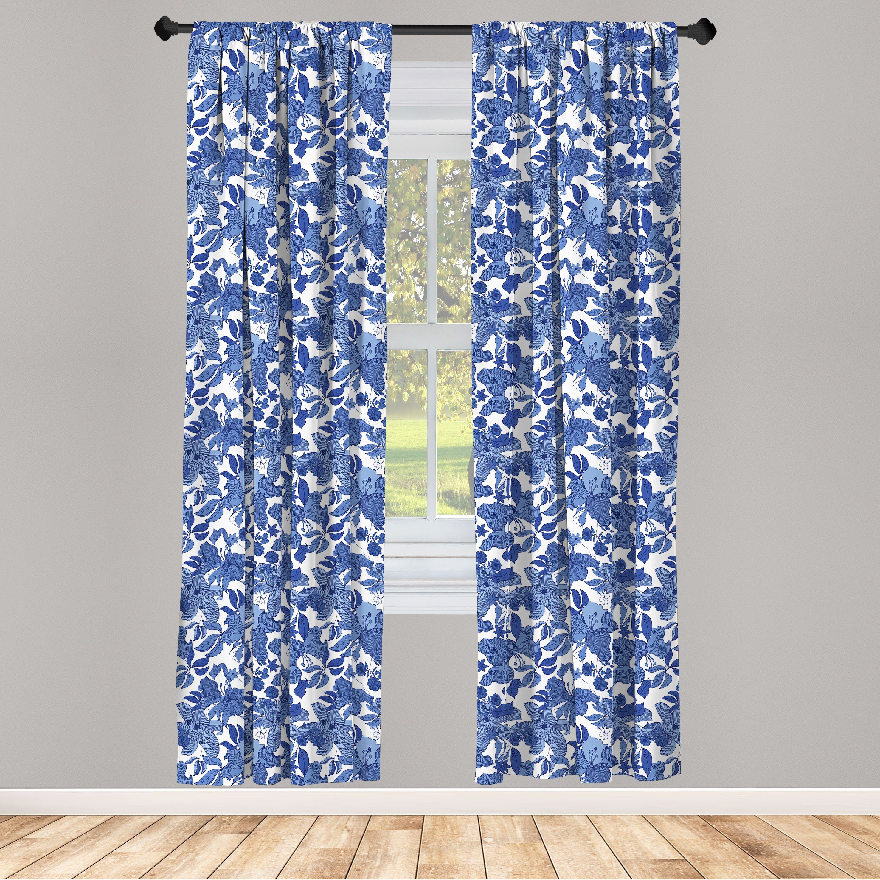 Gardine Vorhang für Wohnzimmer Schlafzimmer Dekor, Abakuhaus, Microfaser, Blumen Blaue Töne Blumen Romantik
