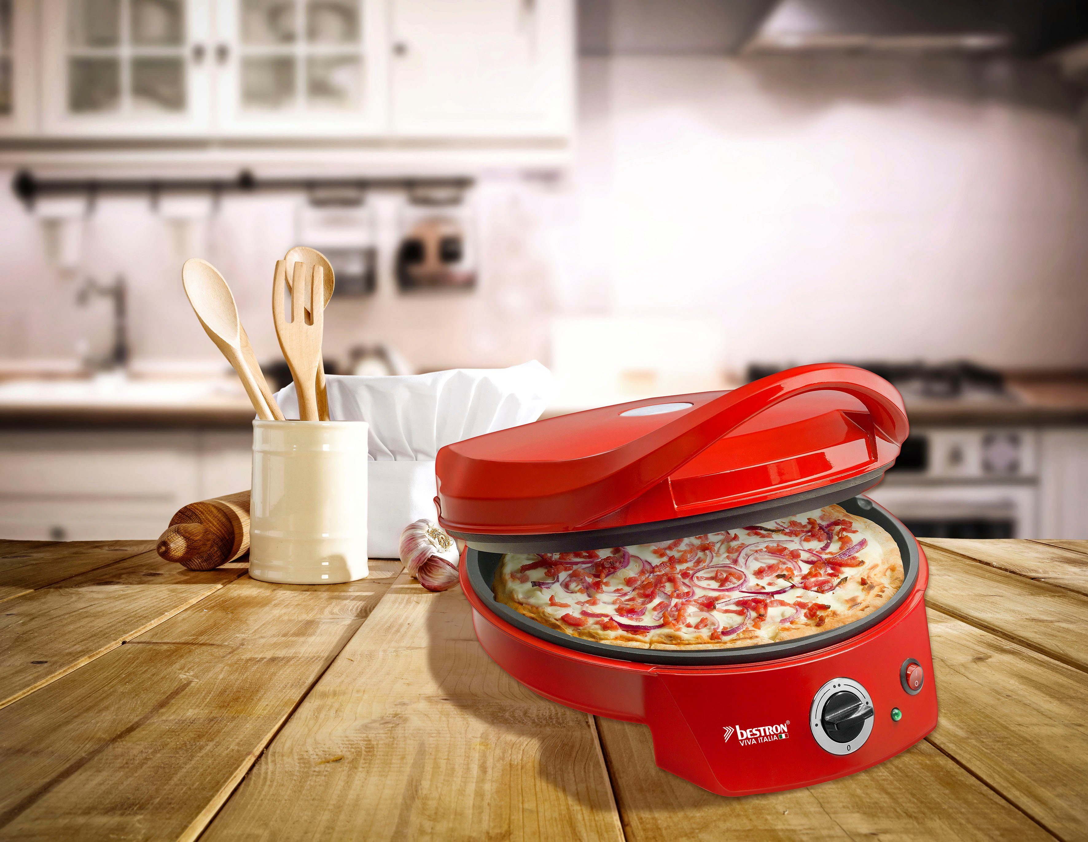 bestron Pizzaofen APZ400 Viva Italia, 1800 max. Watt, Rot Ober-/Unterhitze, Bis 180°C