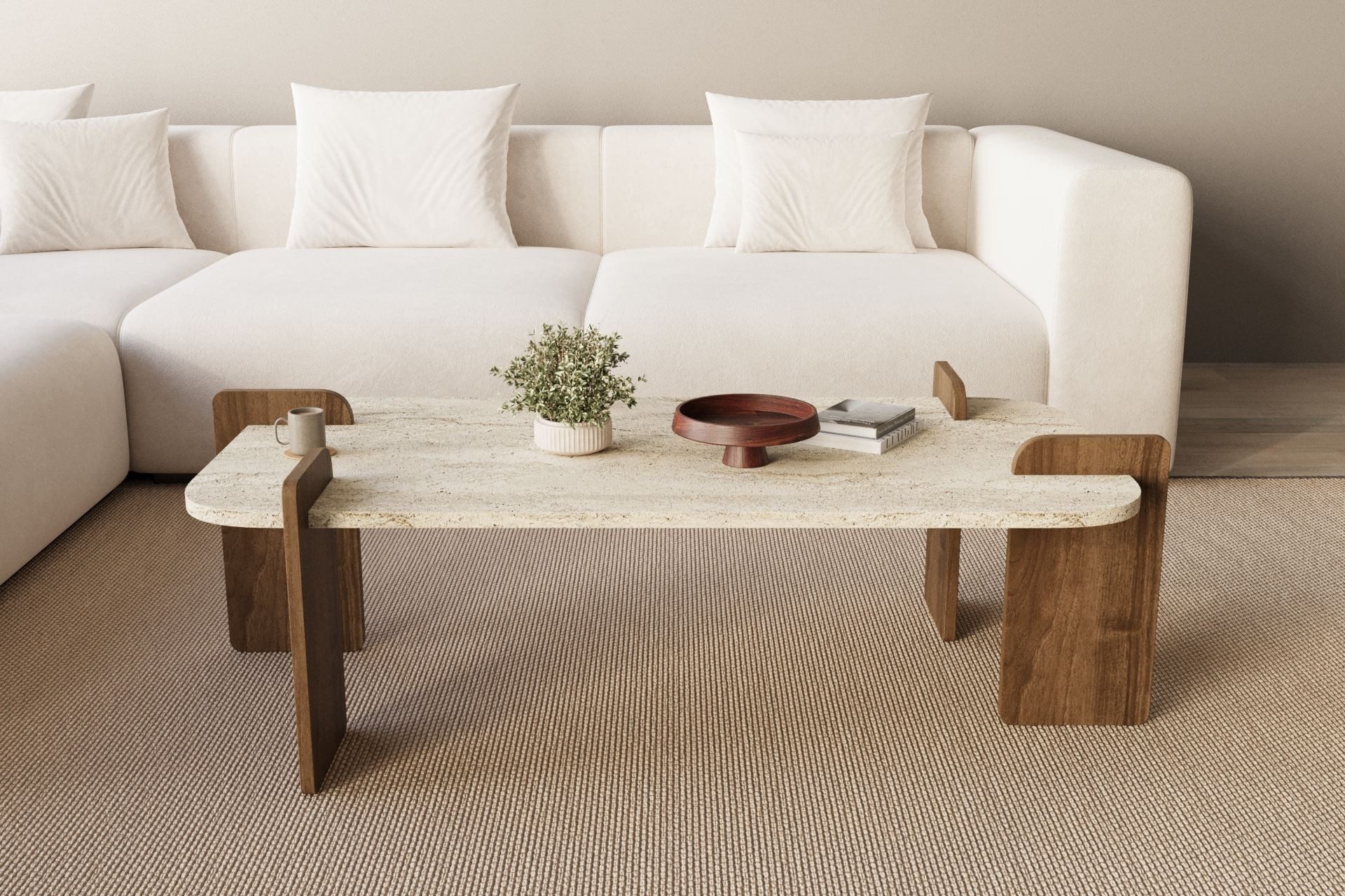 Skye Decor Couchtisch Siam Leapiri (Packung, 1 Tisch), Japandi Deko,Briete 120, Rechteckige Bauform, Travertin Walnuss