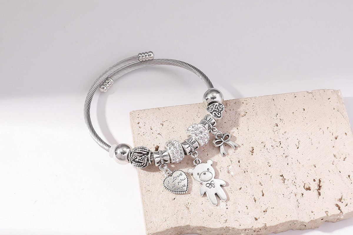 Eyecatcher Armkette Verspieltes Silber Armband Anhänger Teddybär Herz Schleife Kugeln (kein Set)