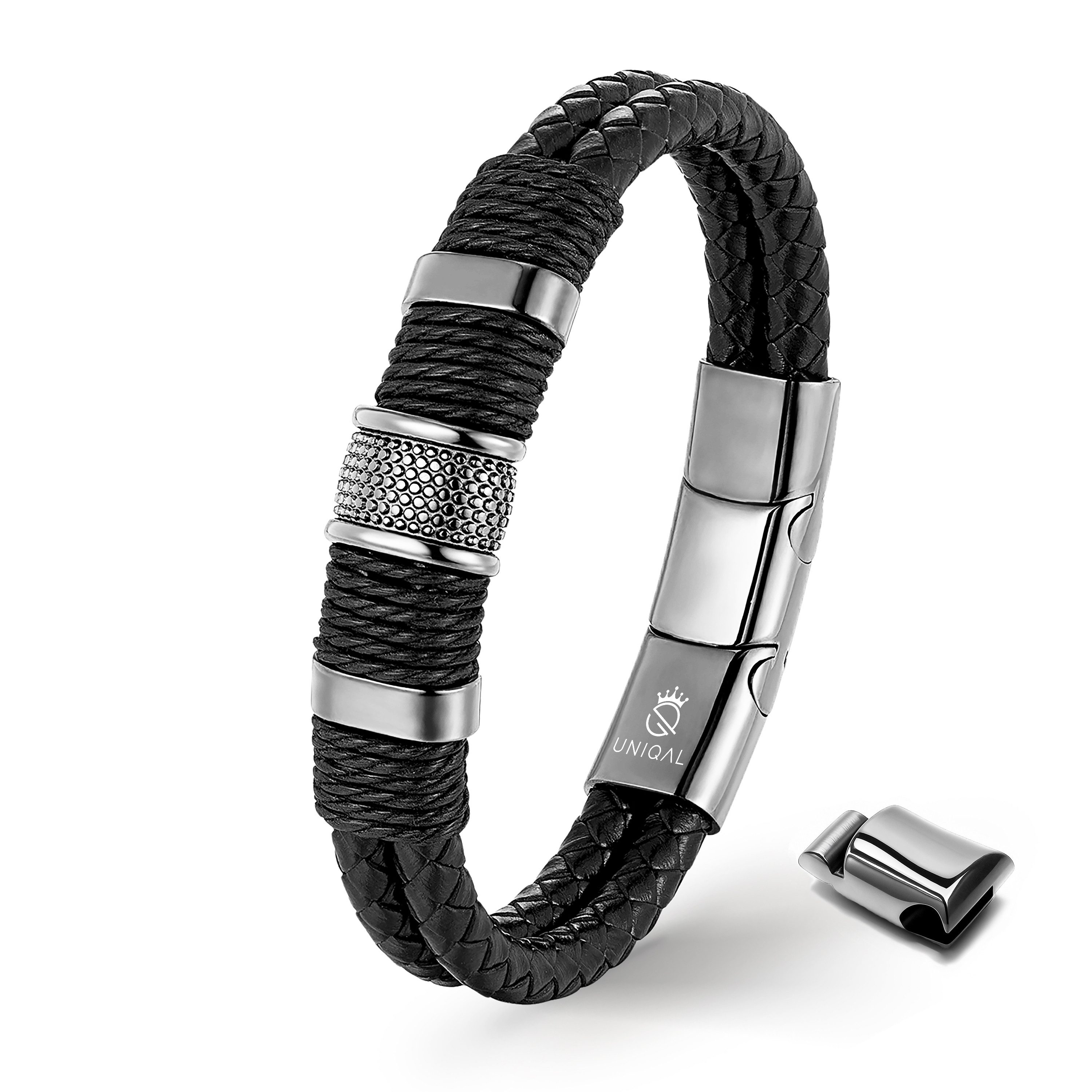 Lederarmband PREMIUM STYLE Geflochtenes Echtleder mit Edelstahl & Magnetverschluss