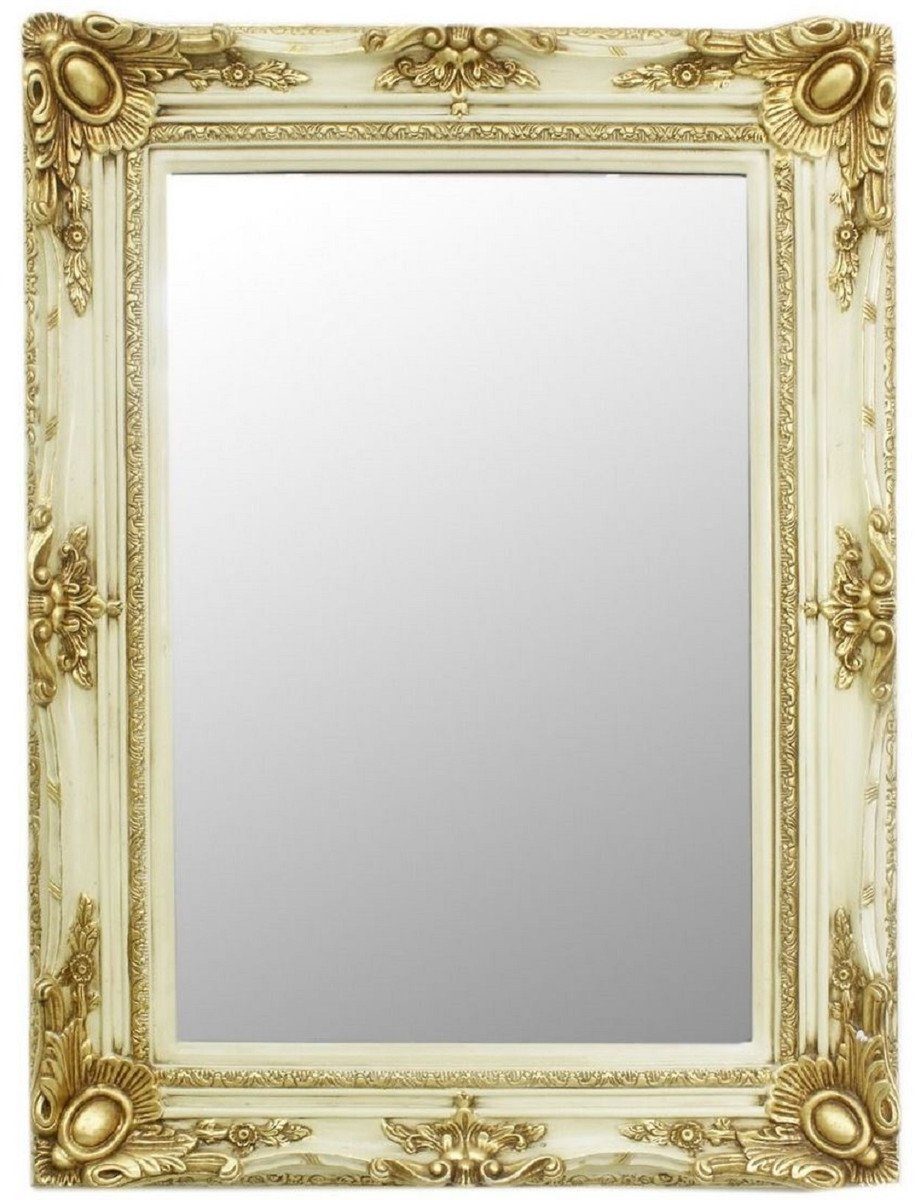 Casa Padrino Barockspiegel Barock Spiegel Creme / Gold 90 x 10 x H. 120 cm - Handgefertigter Wandspiegel im Barockstil - Garderoben Spiegel - Wohnzimmer Spiegel - Barock Möbel