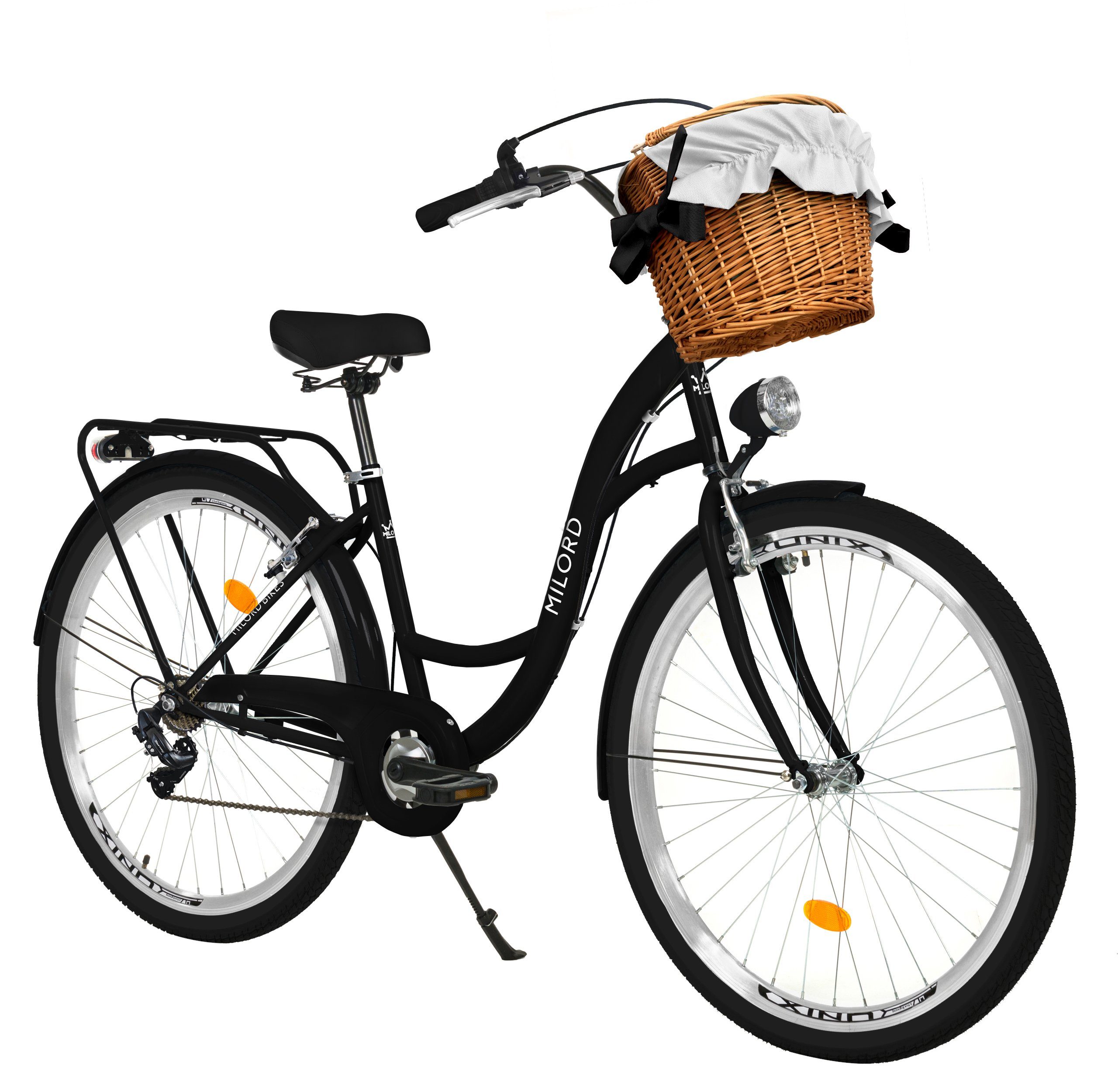 MILORD BIKES Cityrad Milord City Fahrrad Korb Damenfahrrad, 28/26 Zoll, Schwarz, 7-Gang, 7 Gang, Kettenschaltung