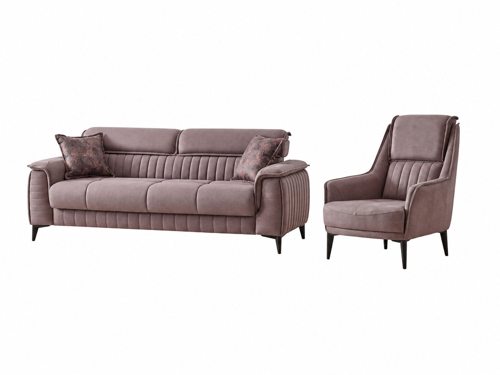 Villa Möbel Polstergarnitur Regina, (2-tlg. Set, Set besteht aus: 2-Sitzer + Sessel), Braun mit Schlaffunktion durch aufklappbare Sitzfläche