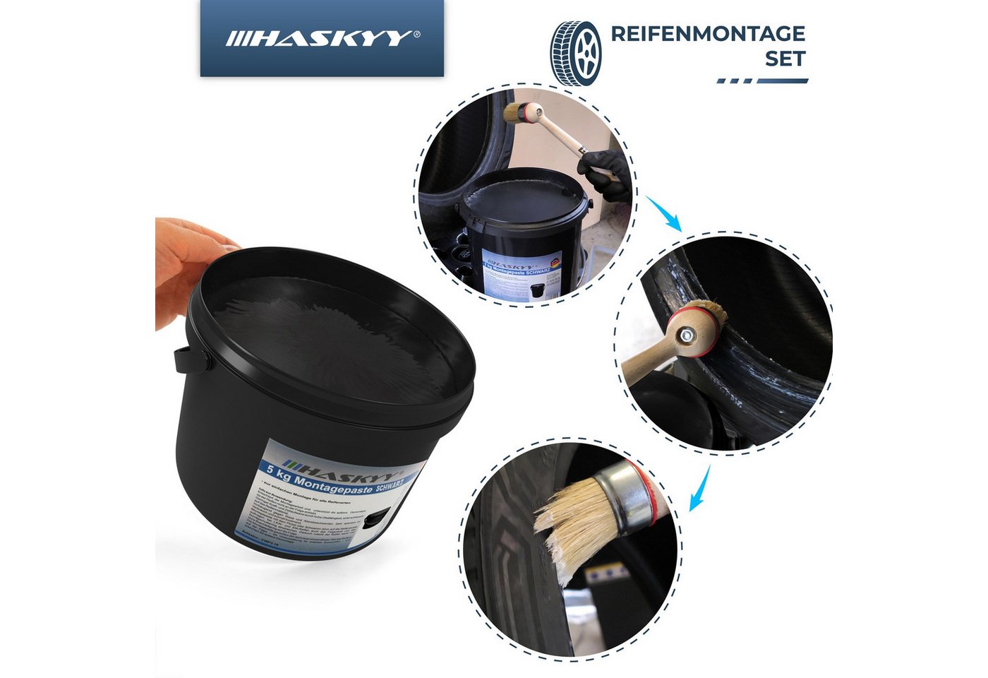 Thumbnail - HASKYY Montagepaste 5kg Reifenmontagepaste Schwarz mit Fettkreide 2x Ventildreher