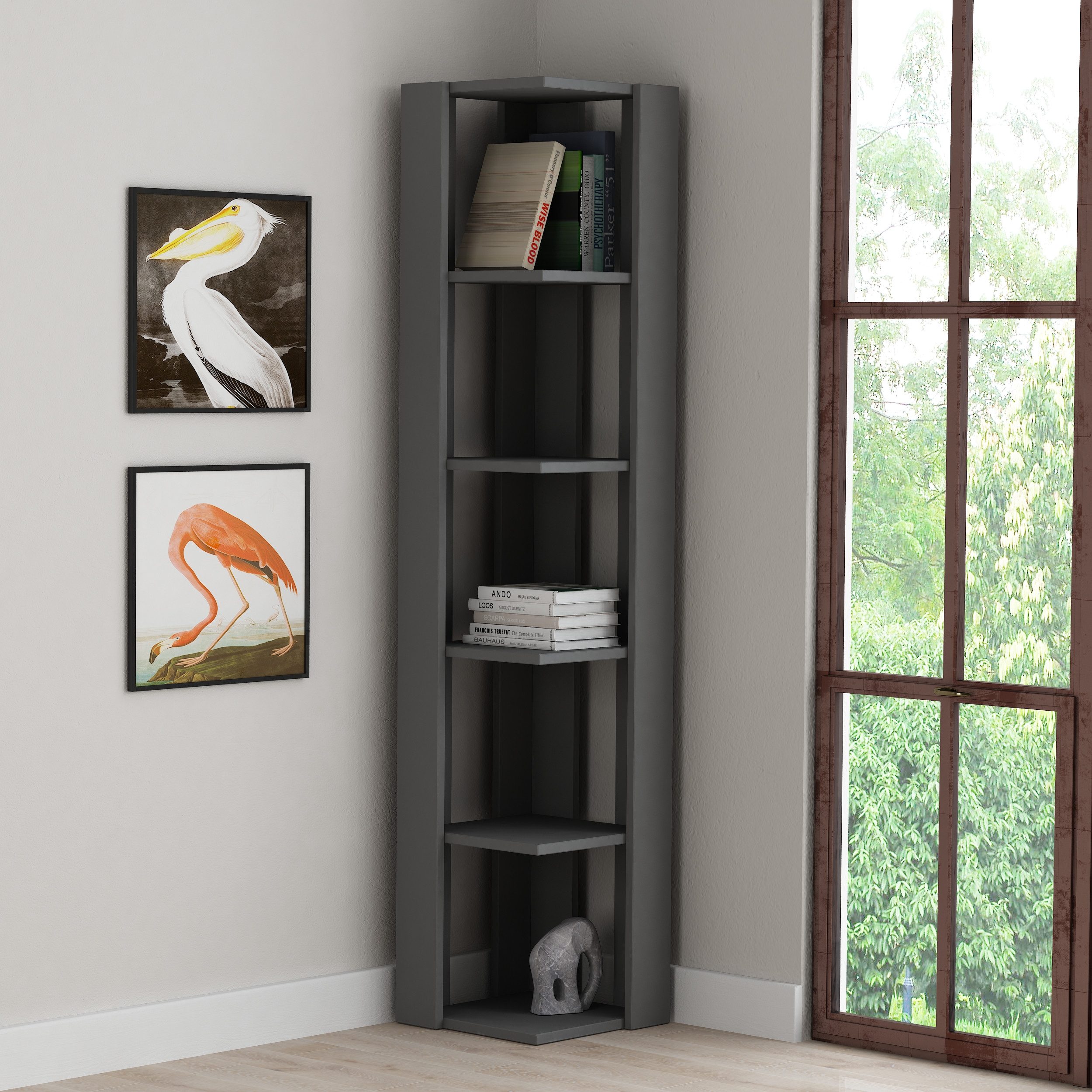 Decortie Eckregal Nati, Eck-Bücherregal, 34, Anthrazit/schwarz